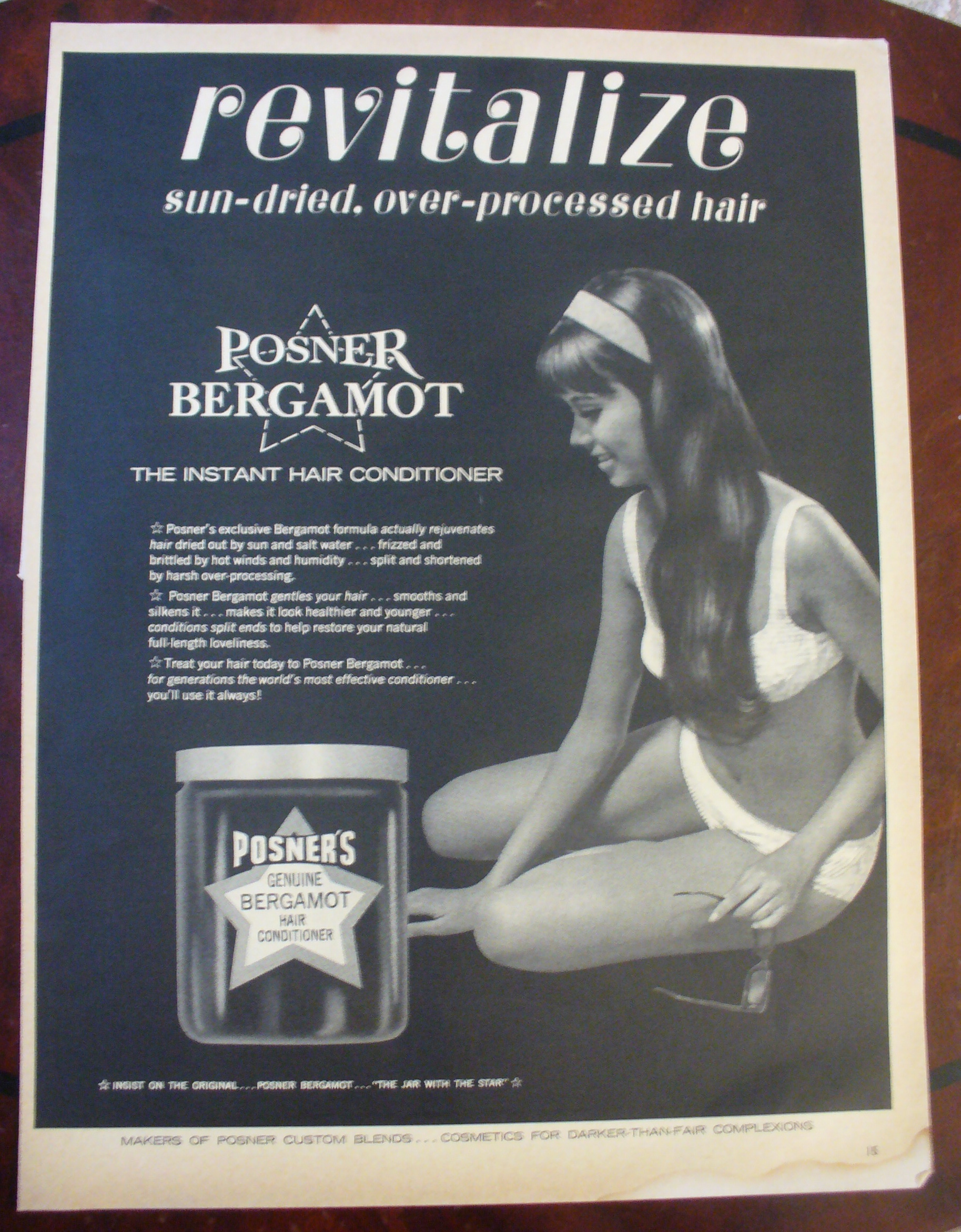 1965 Posners Bergamot Conditioner With Lovely Woman