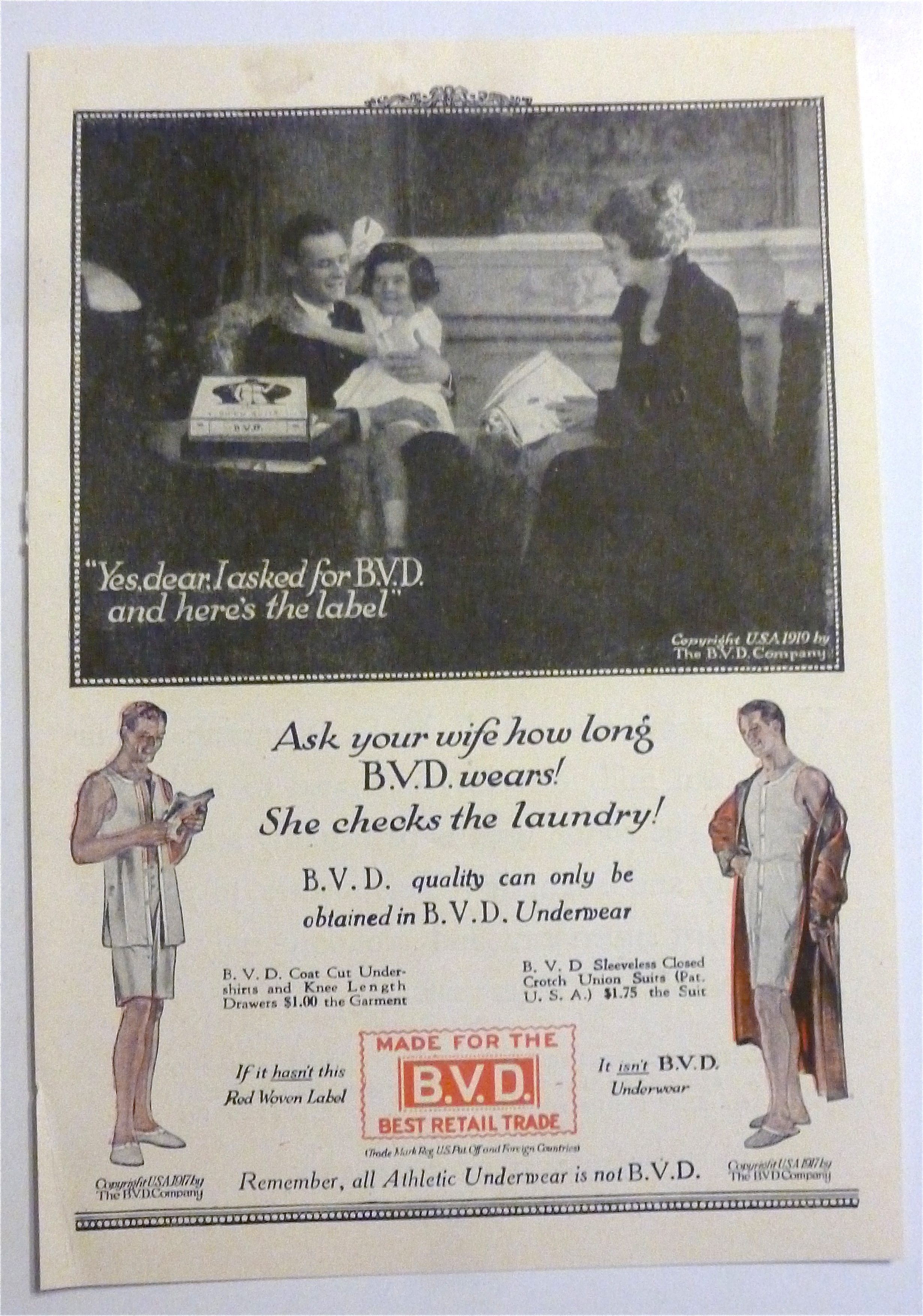 1919 B. V. D. Underwear with Family Sitting & Talking