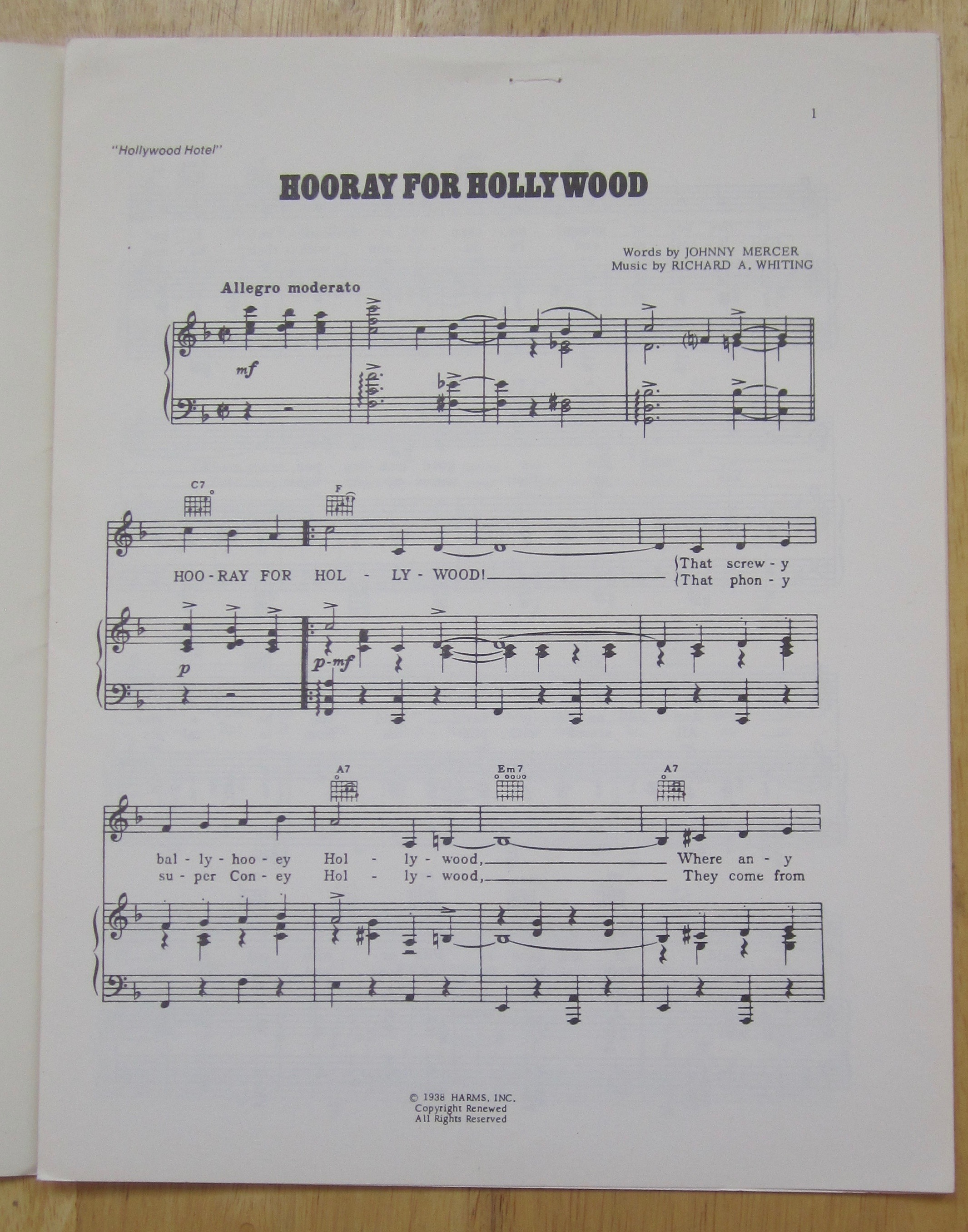 1938 Hooray For Hollywood Sheet Music