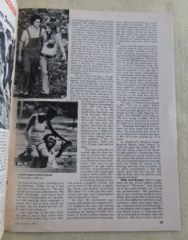 Time Magazine August 21, 1972  Sex & the Teenager