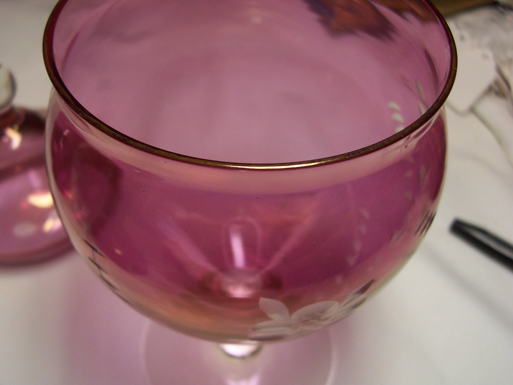 Etched Cranberry Flashed Glass Candy Dish