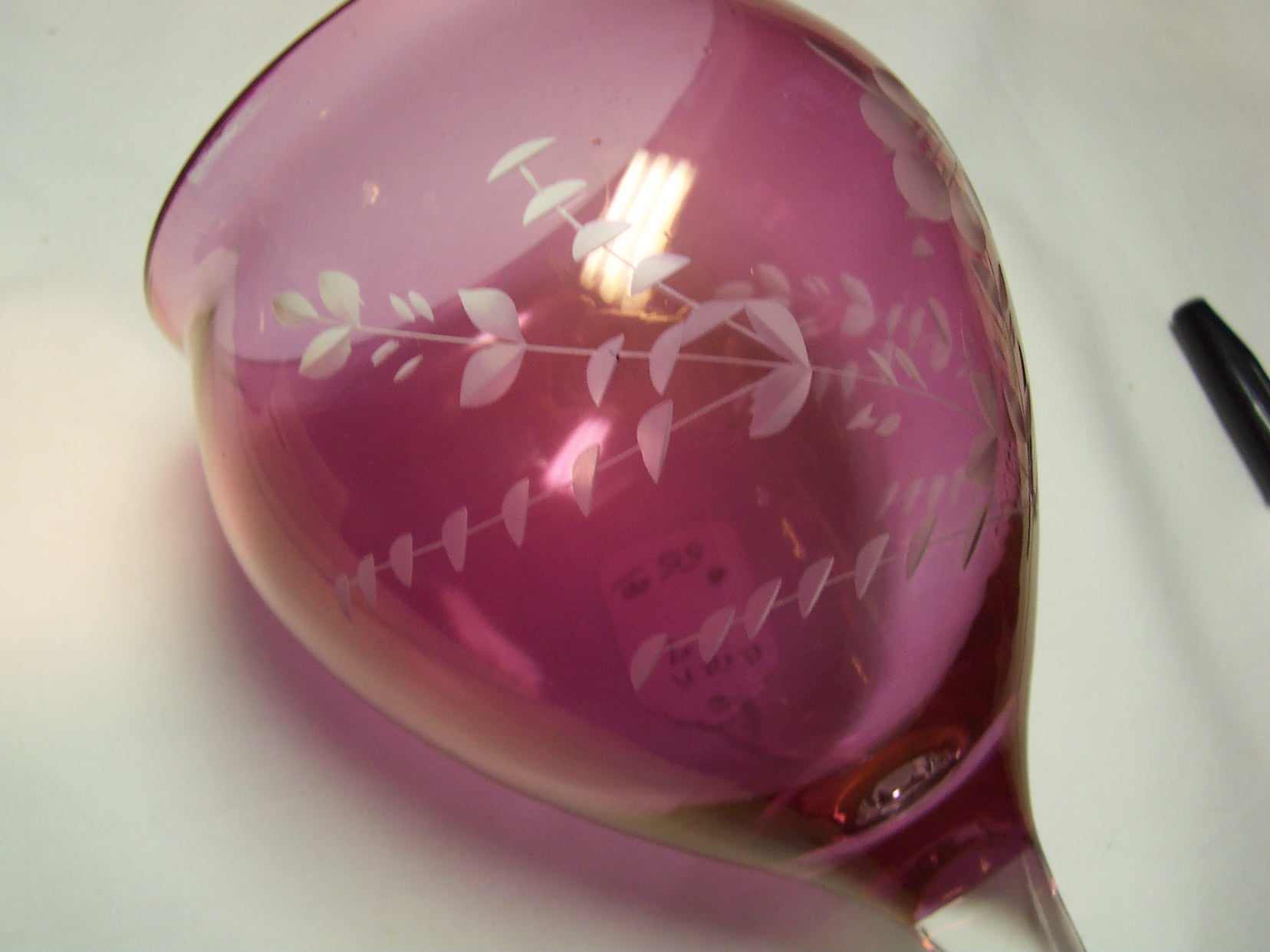 Etched Cranberry Flashed Glass Candy Dish