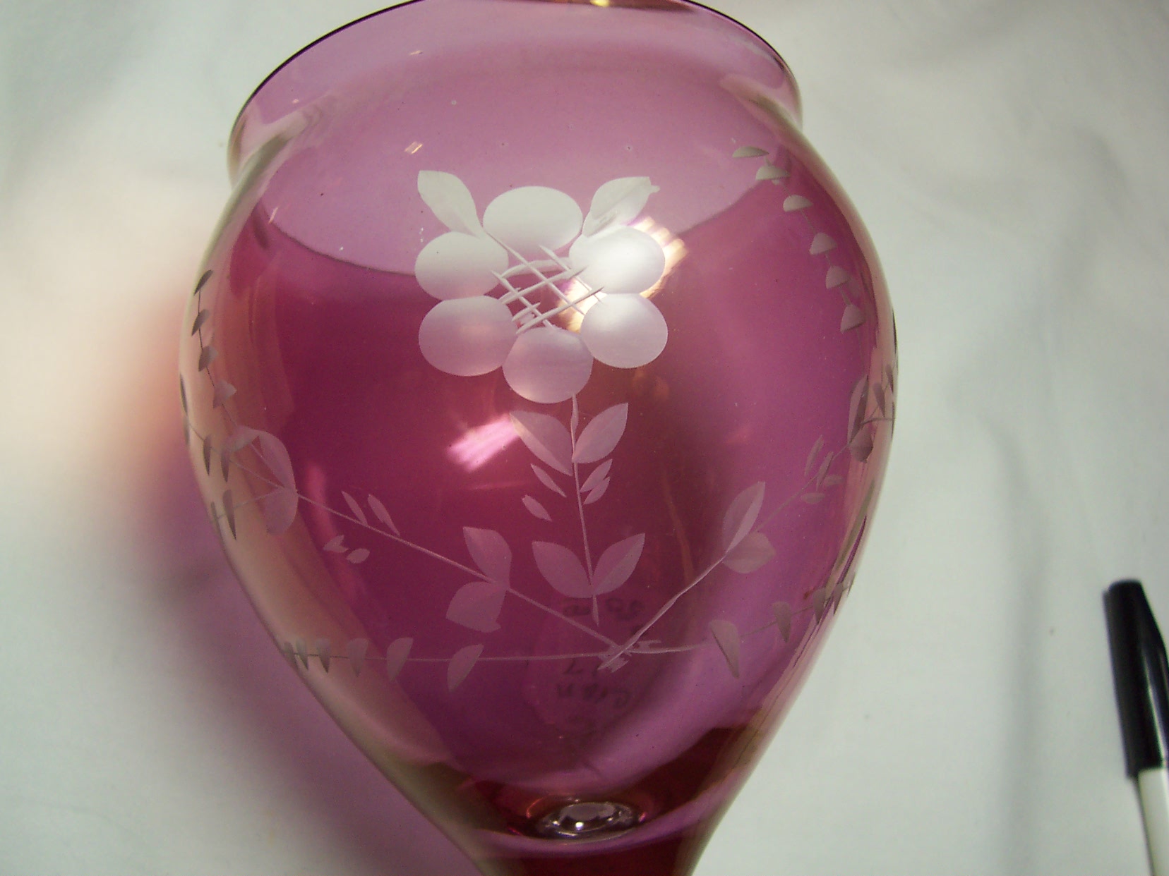 Etched Cranberry Flashed Glass Candy Dish