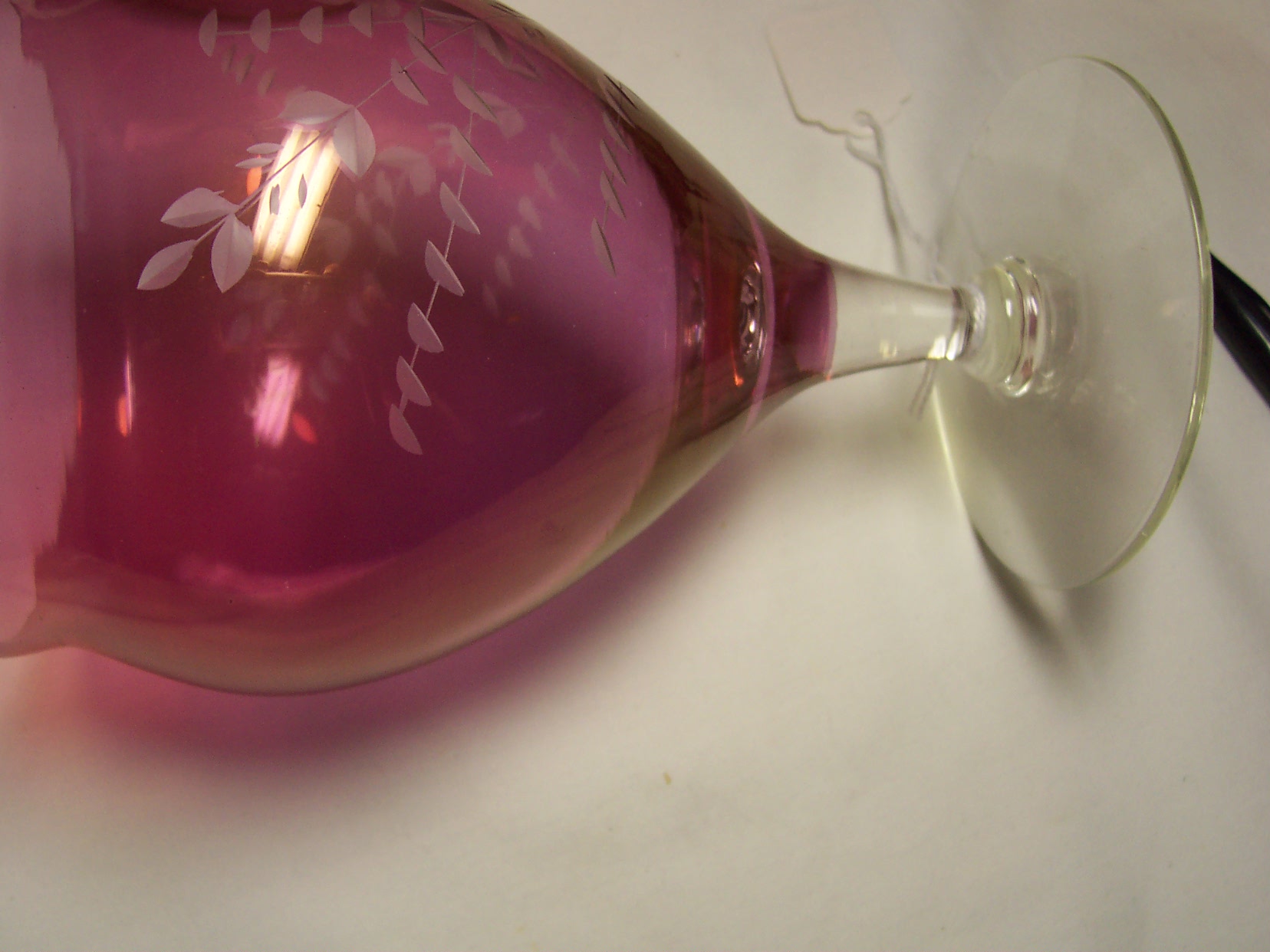 Etched Cranberry Flashed Glass Candy Dish