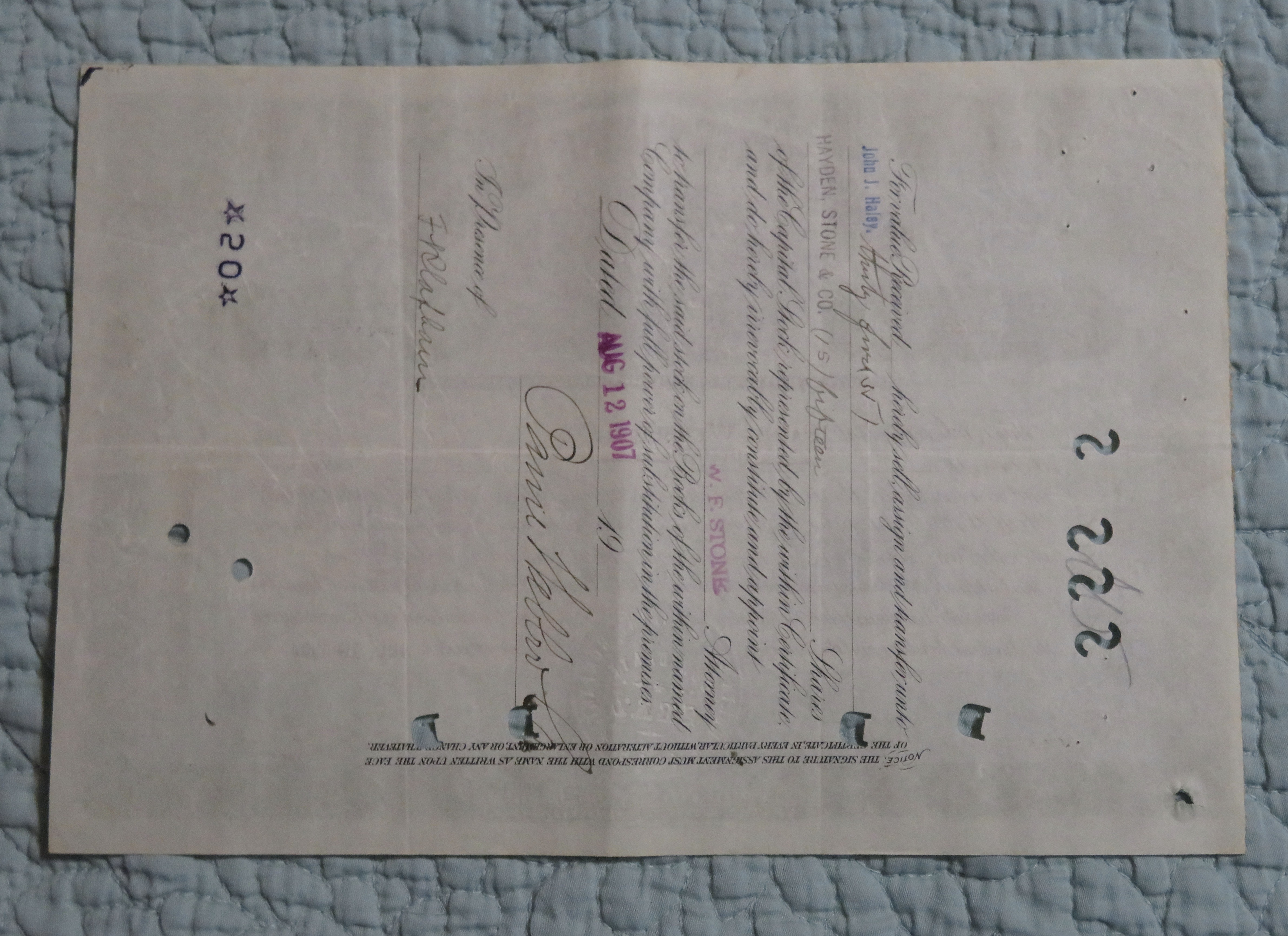 1907 North Butte Mining Company Stock Certificate