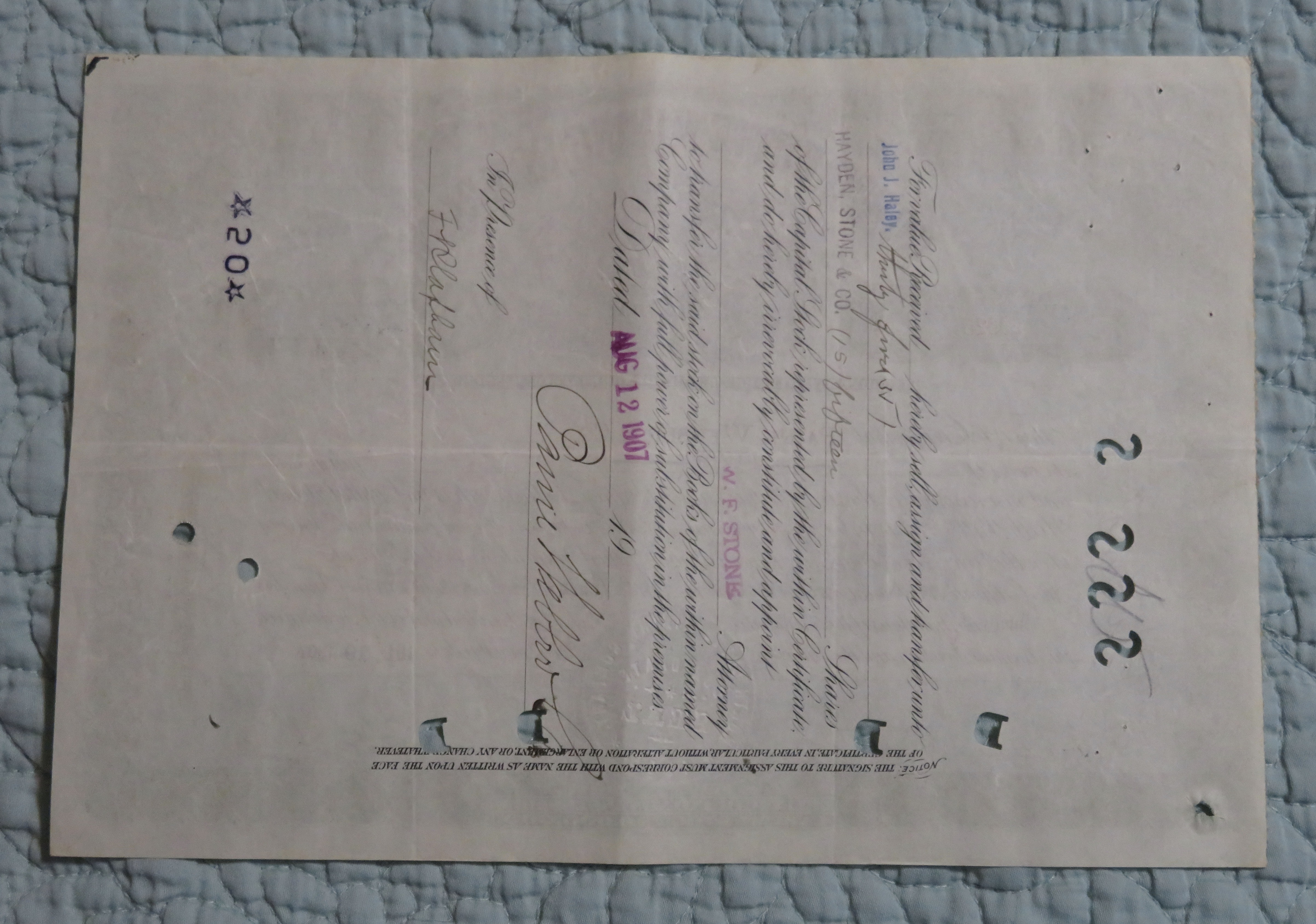 1907 North Butte Mining Company Stock Certificate