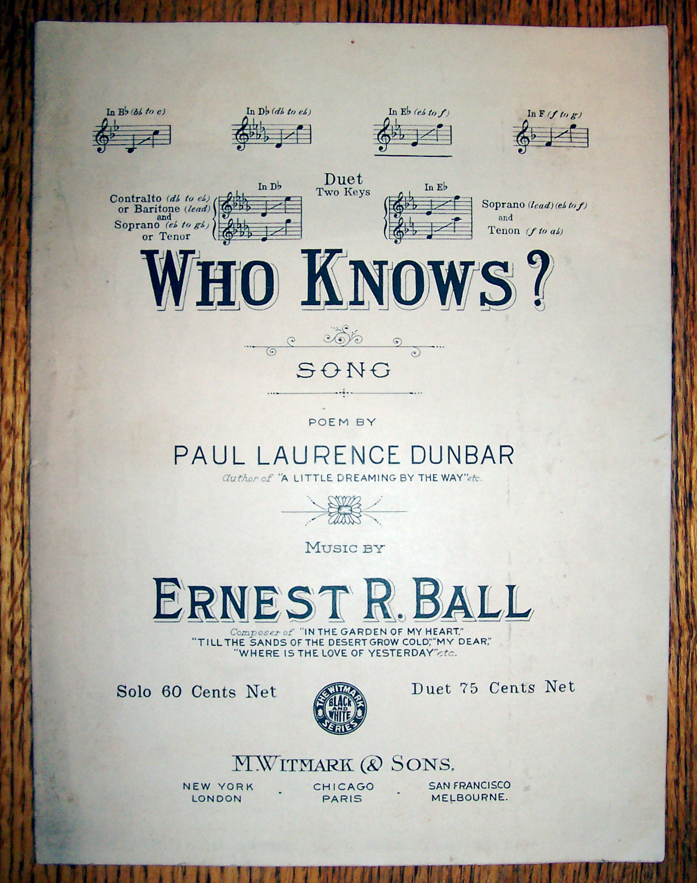 Sheet Music For 1909 Who Knows?