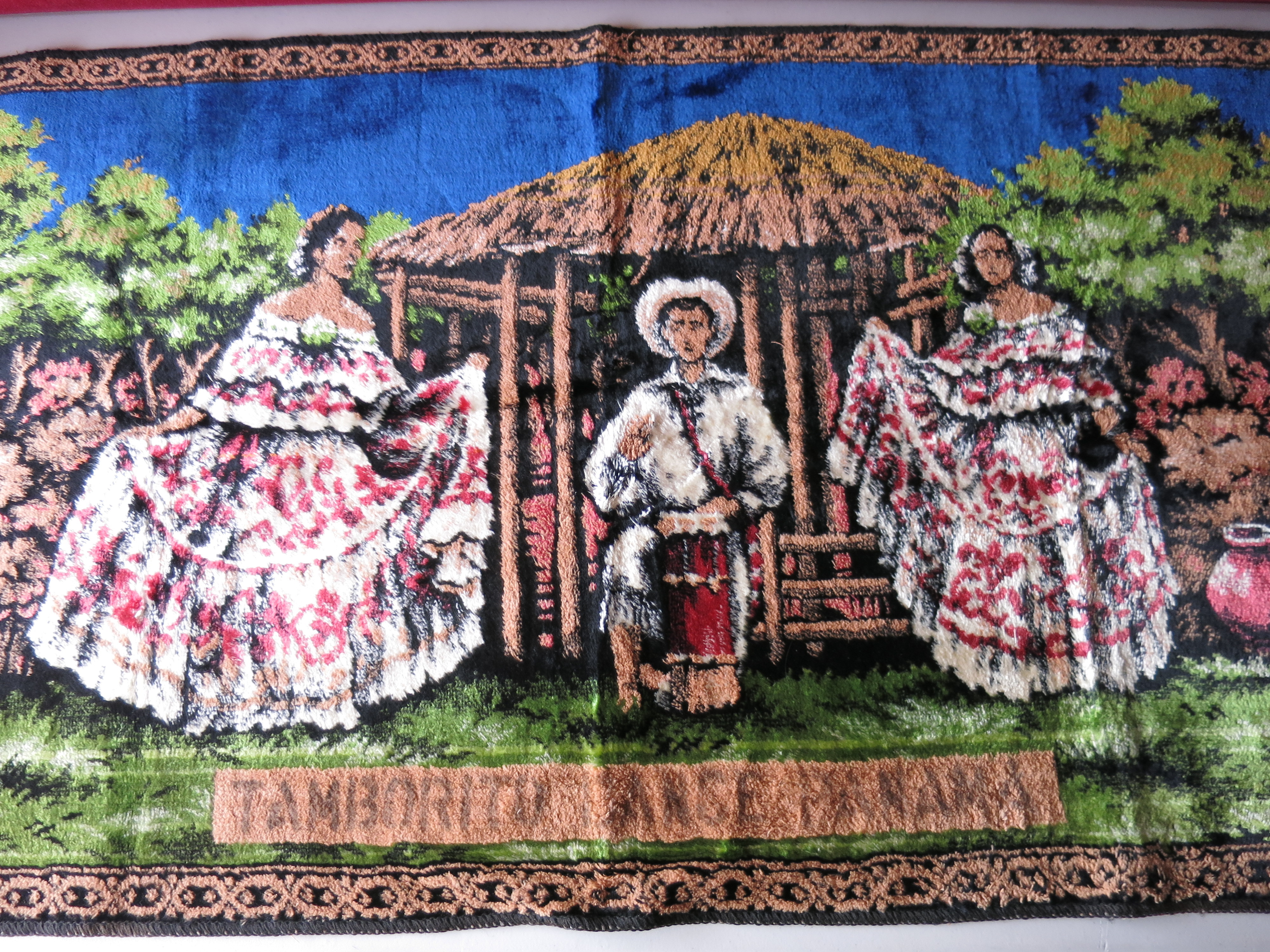 Tamborito Dance Panama Vintage Velvet Tapestry Made in England