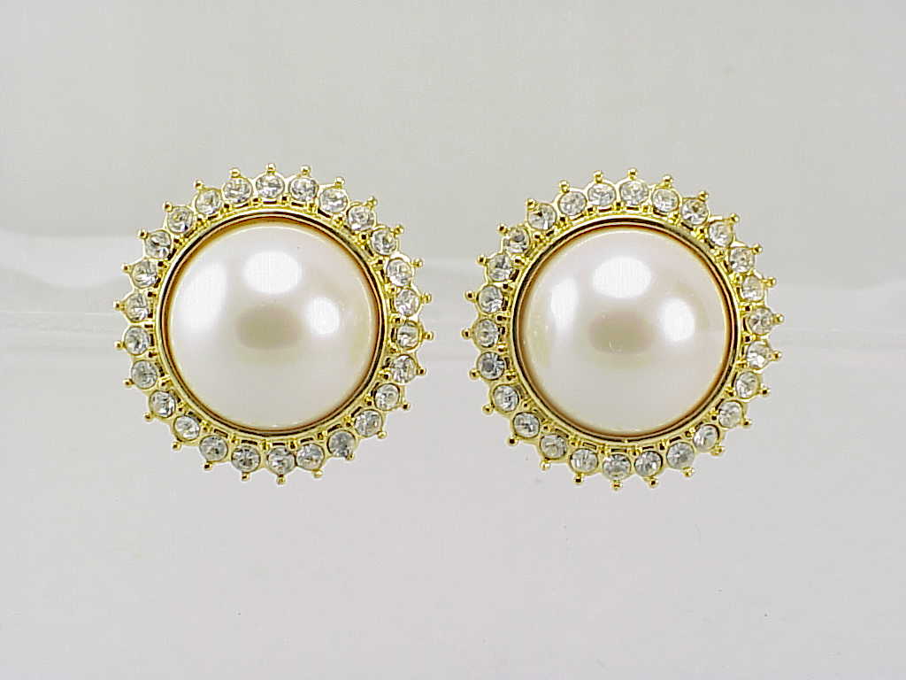 Marvella Pearl And Rhinestone Pierced Earrings