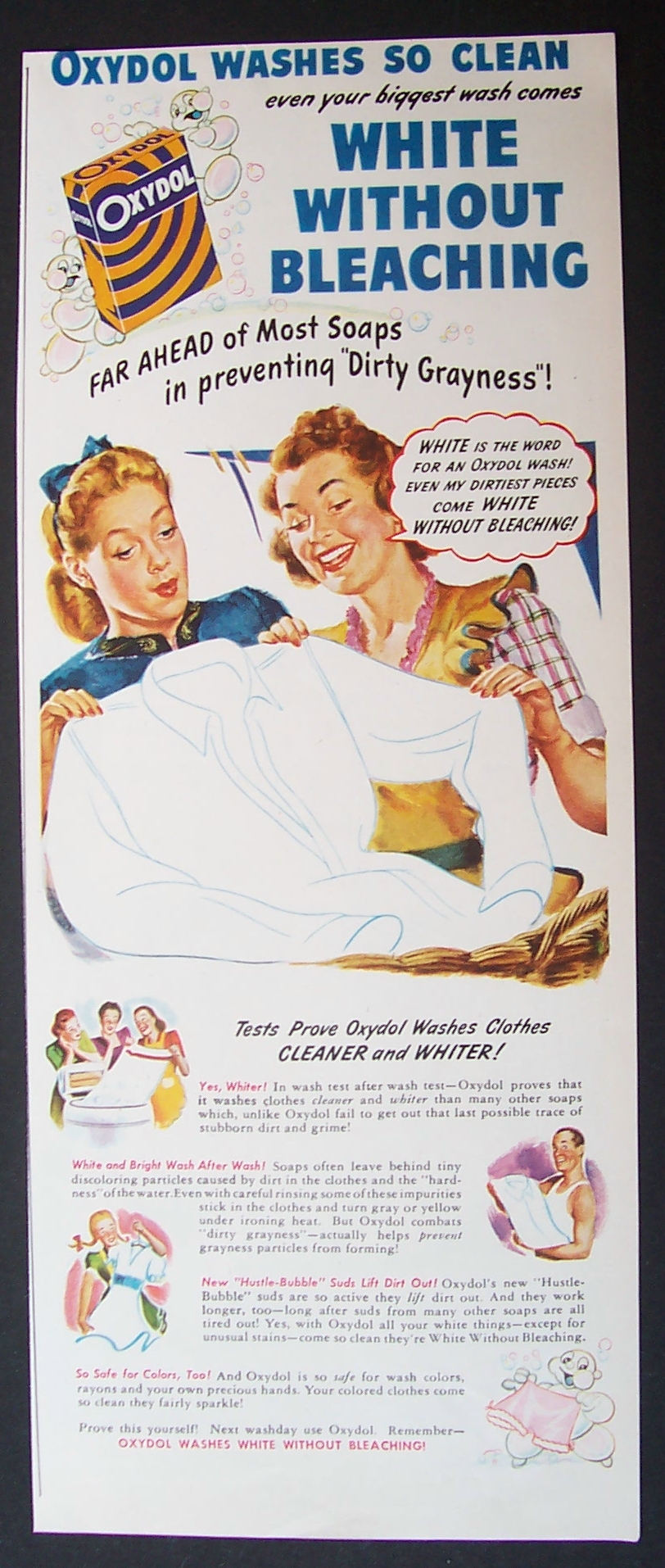 1945 Oxydol Laundry Detergent with Woman Showing Shirt