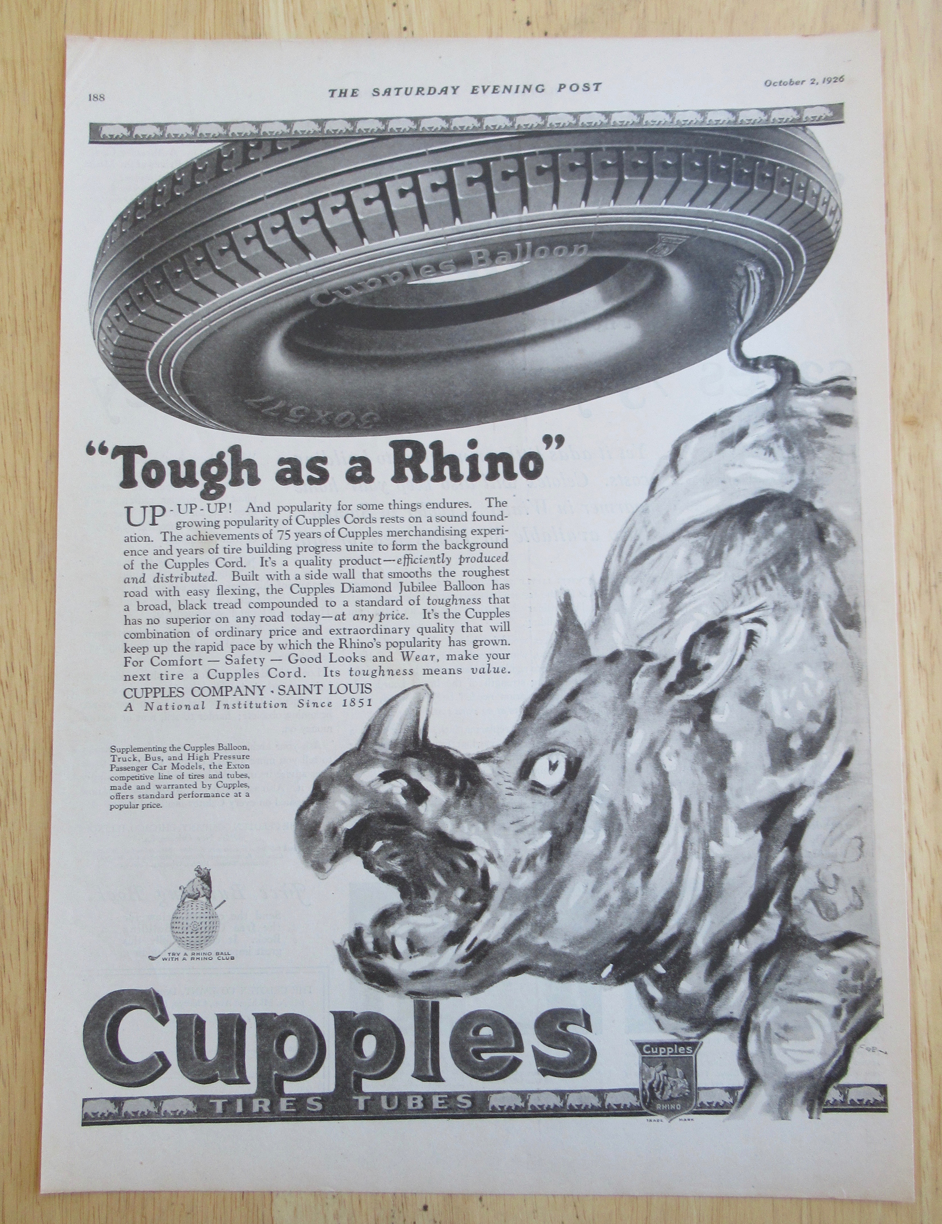 1926 Cupples Company with Rhino and a Tire
