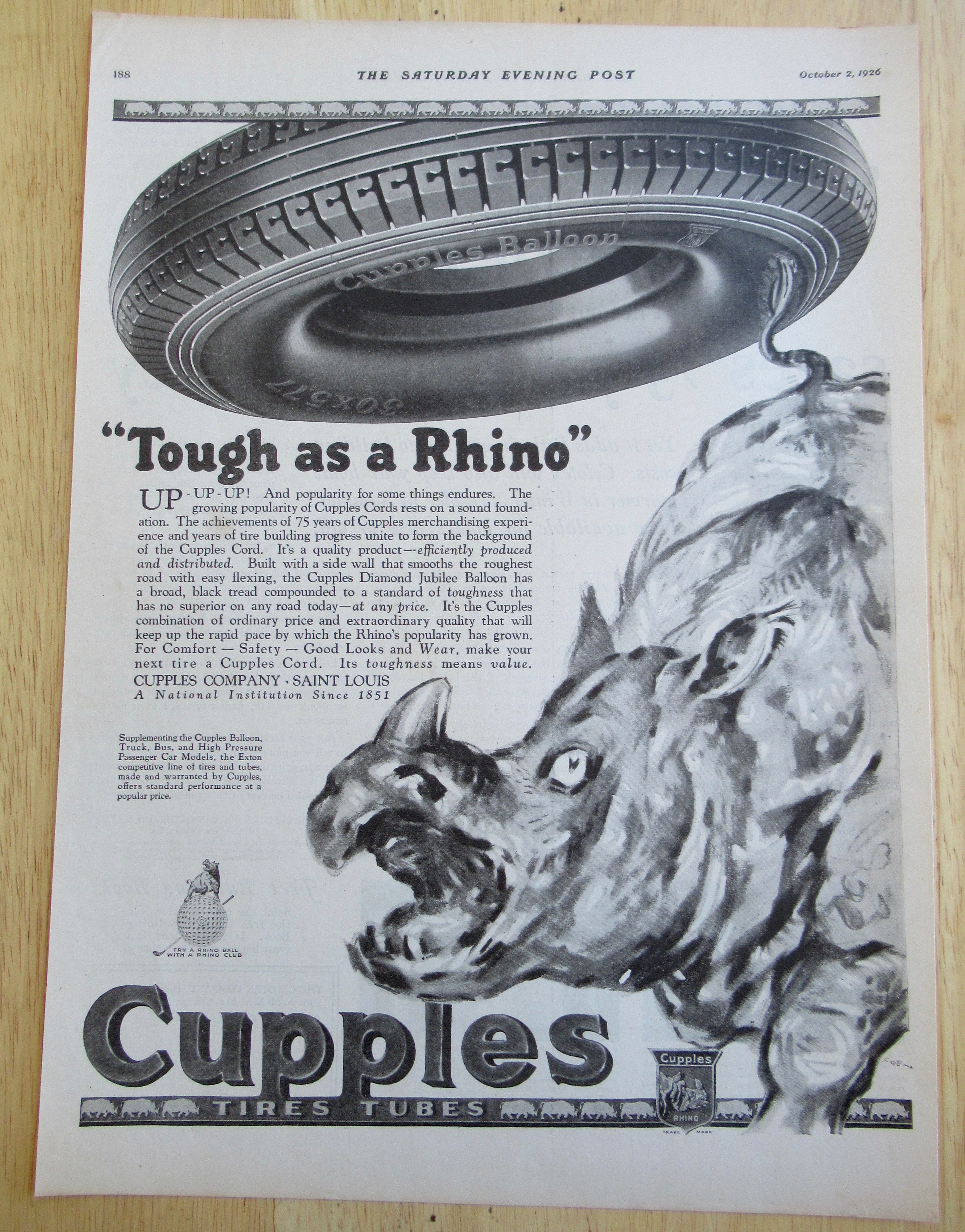 1926 Cupples Company with Rhino and a Tire