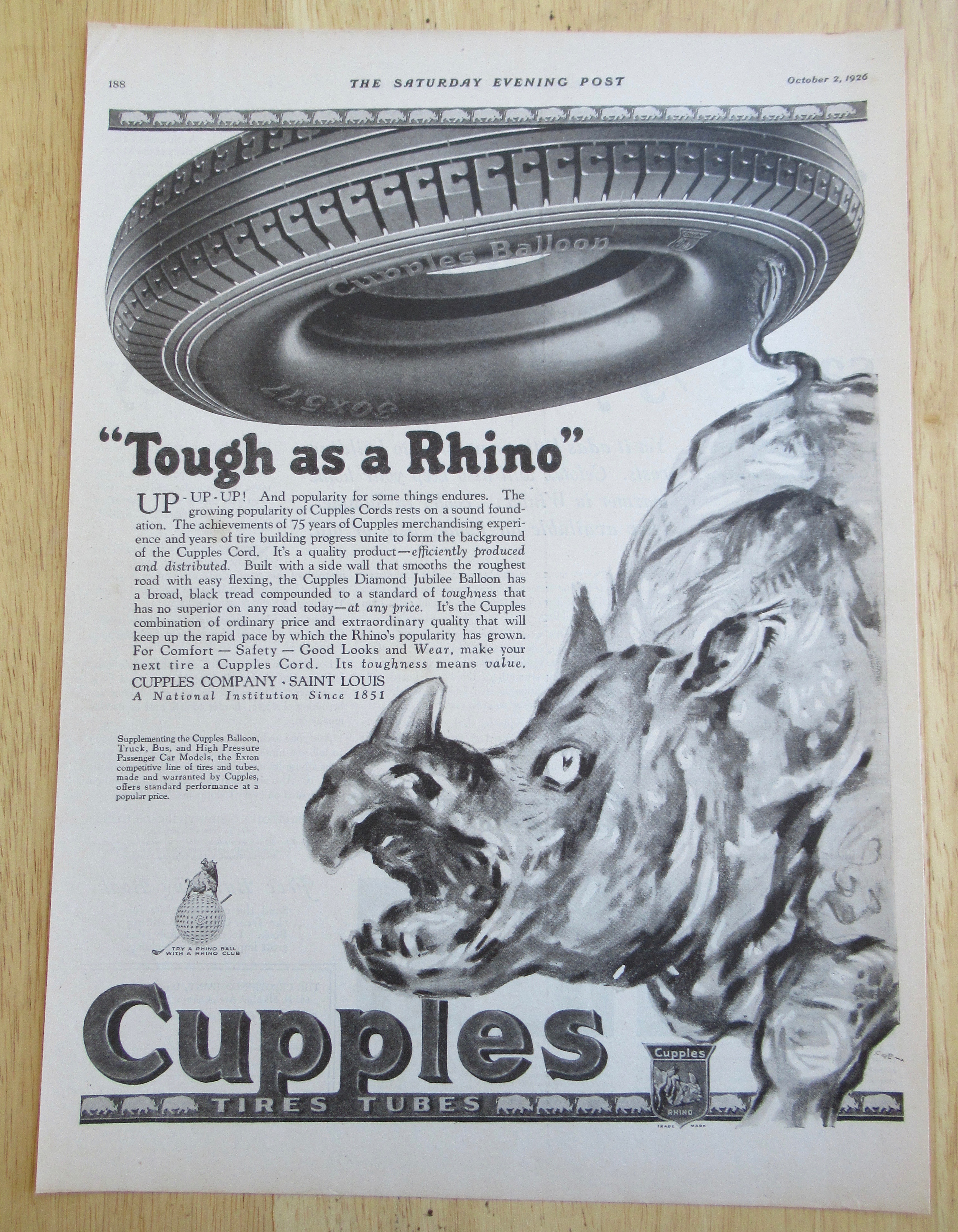 1926 Cupples Company with Rhino and a Tire