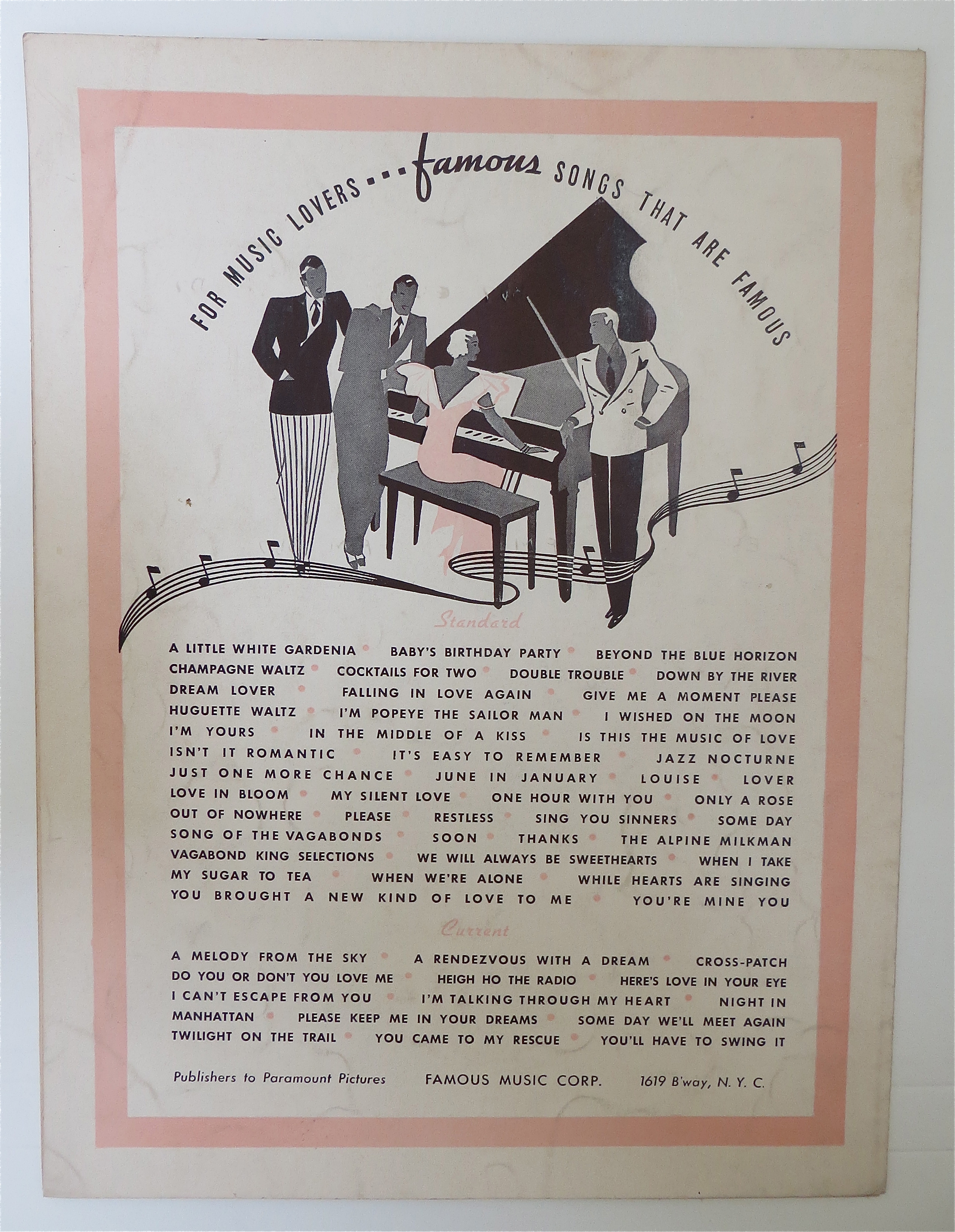 Sheet Music For 1936 A Rendezvous With A Dream