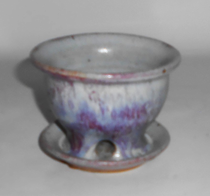 EARLY Bruning Studio Pottery Seattle Lavender Wheel Thrown Flower Pot w/Saucer