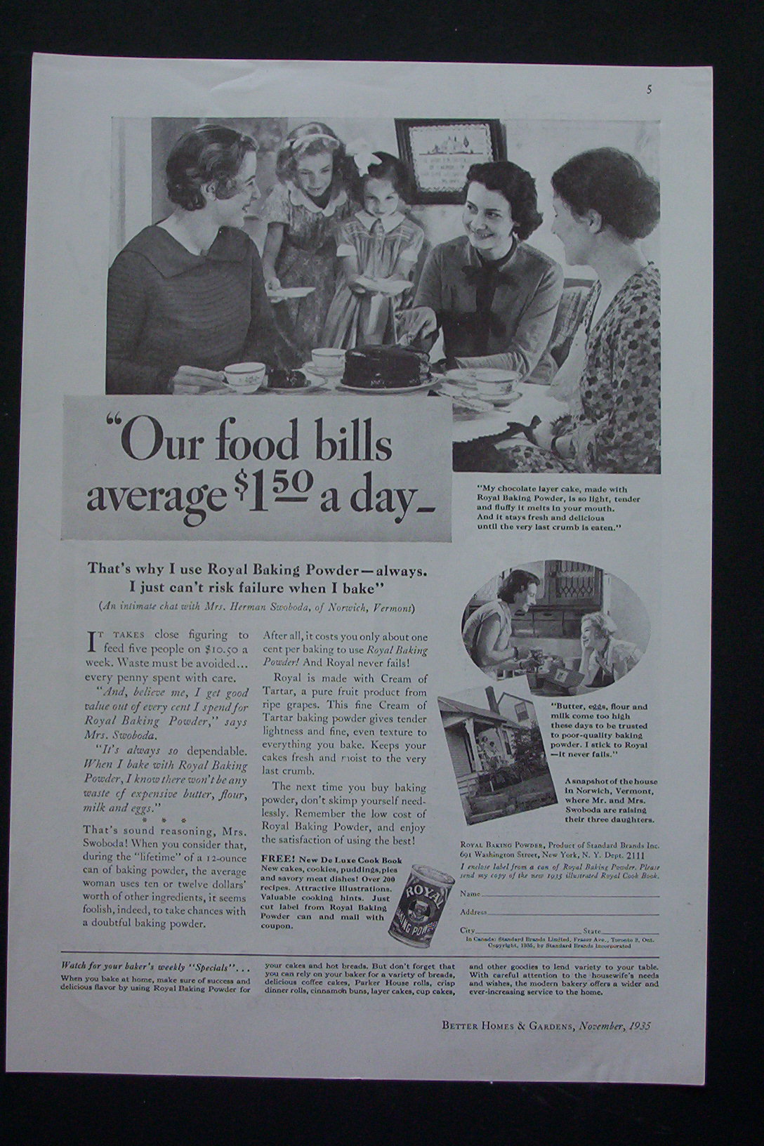 1935 Royal Baking Powder w/How Baking Can't Fail