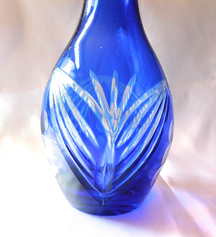 Blue Cut to Clear Glass Bottle or Decanter # 20453