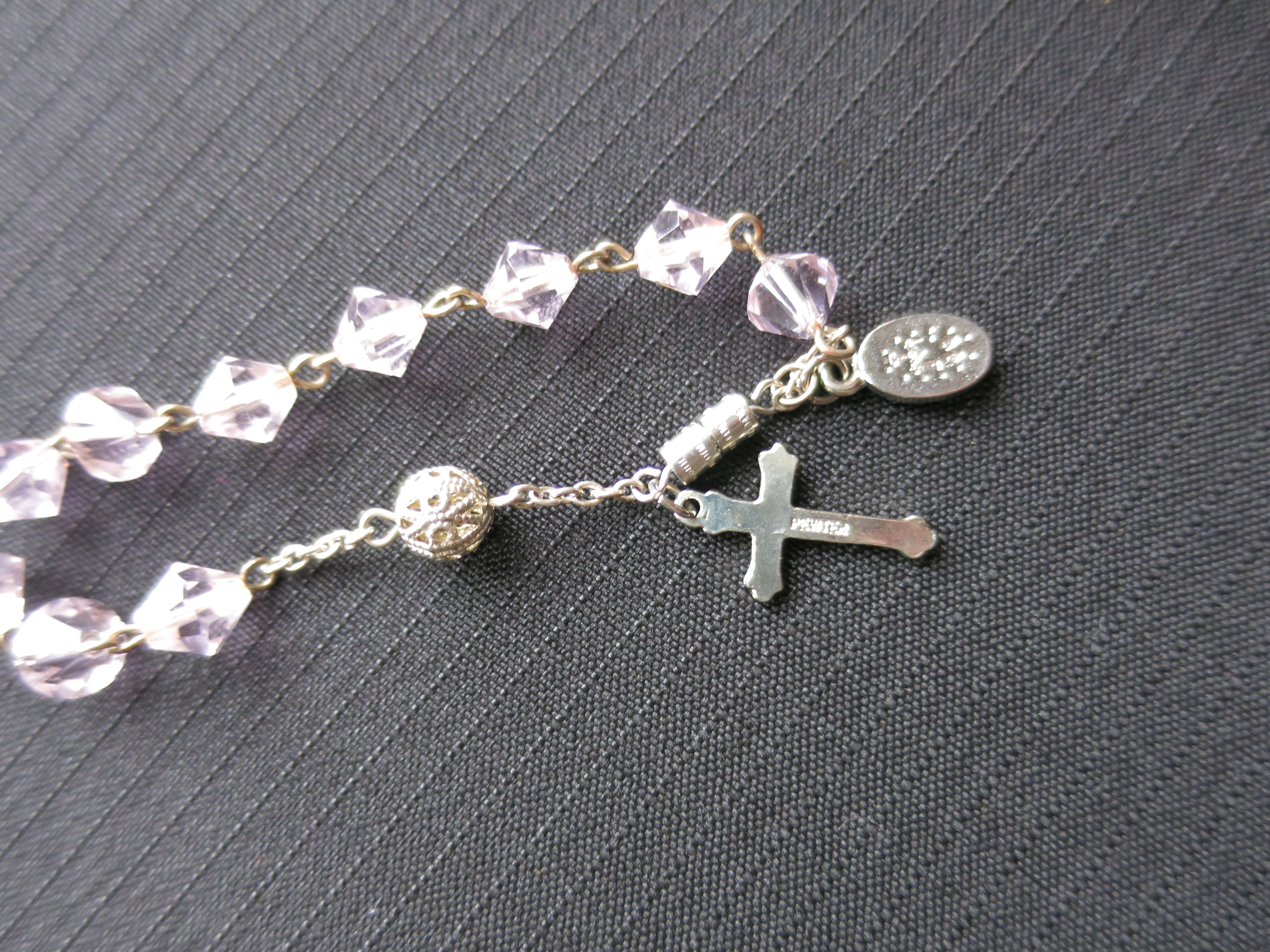 Crystal Bracelet Pewter Cross Miraculous Medal and ball Charms