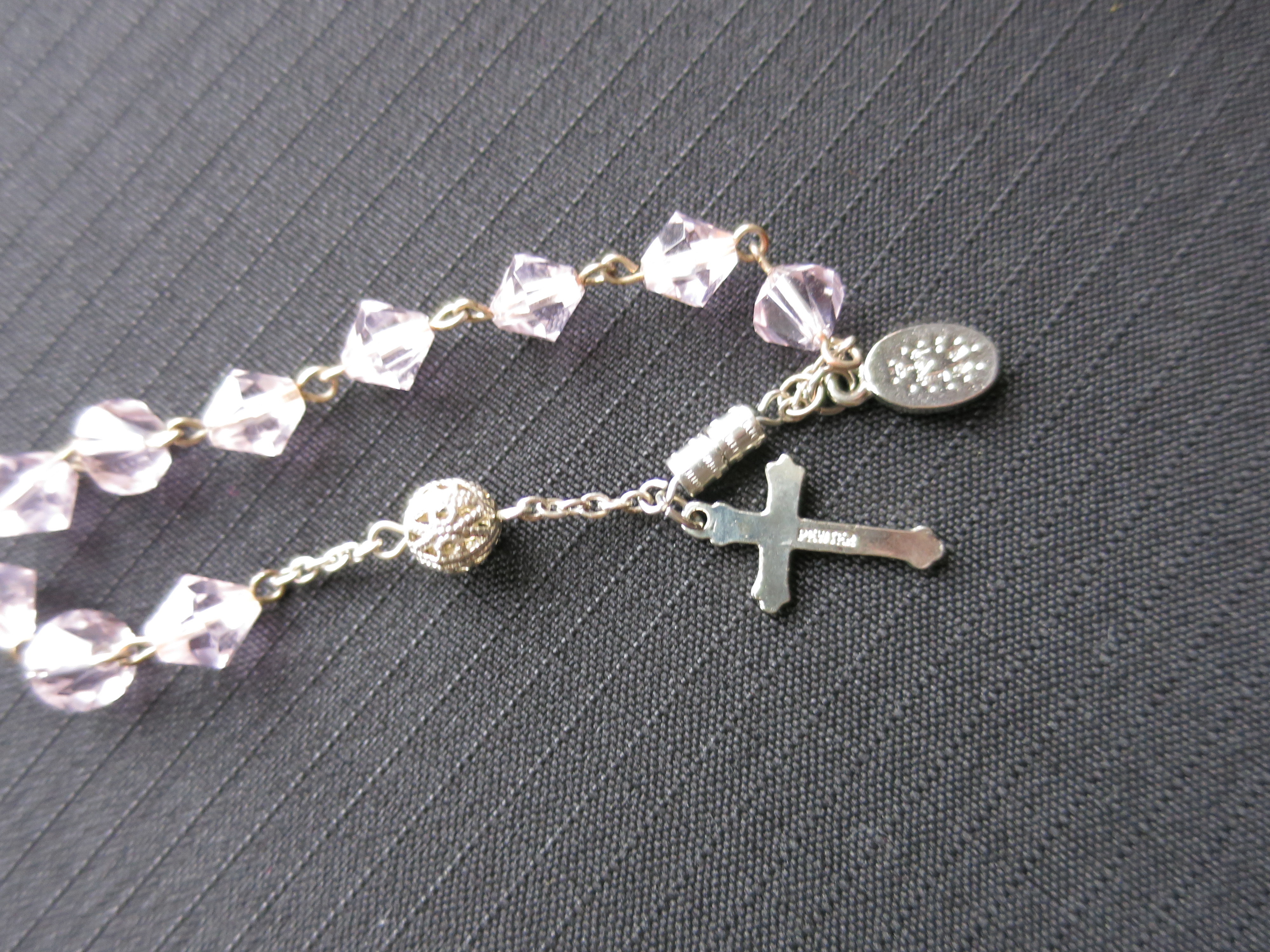 Crystal Bracelet Pewter Cross Miraculous Medal and ball Charms