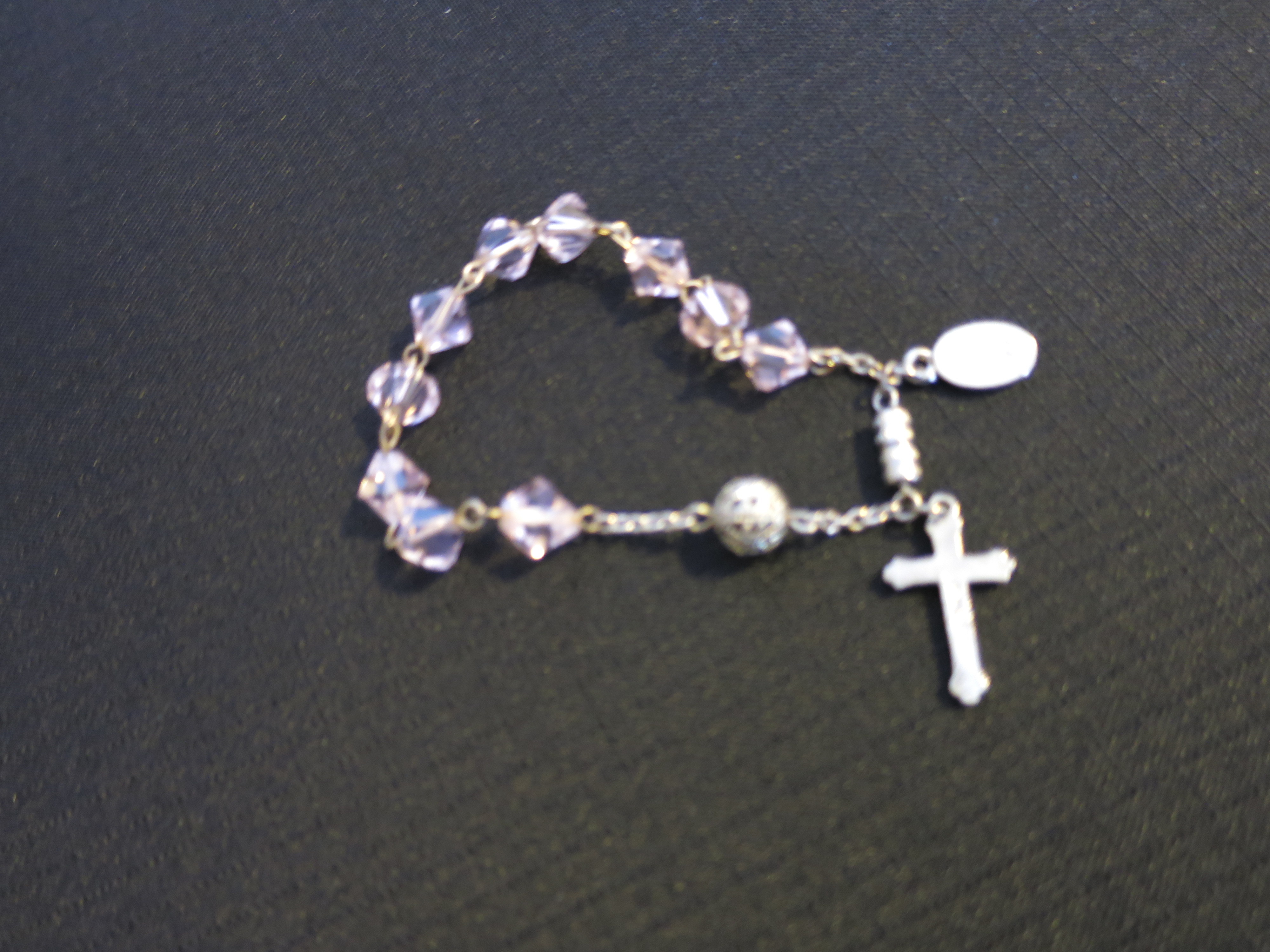 Crystal Bracelet Pewter Cross Miraculous Medal and ball Charms