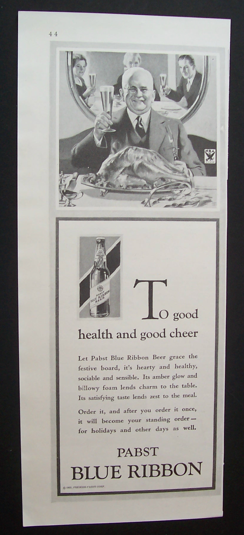 1933 Pabst Blue Ribbon Beer