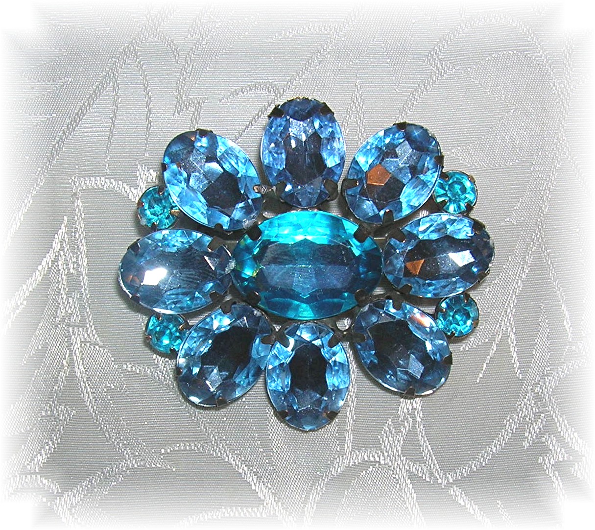 Sparkling Aqua Blue Glass Brooch, Pin........