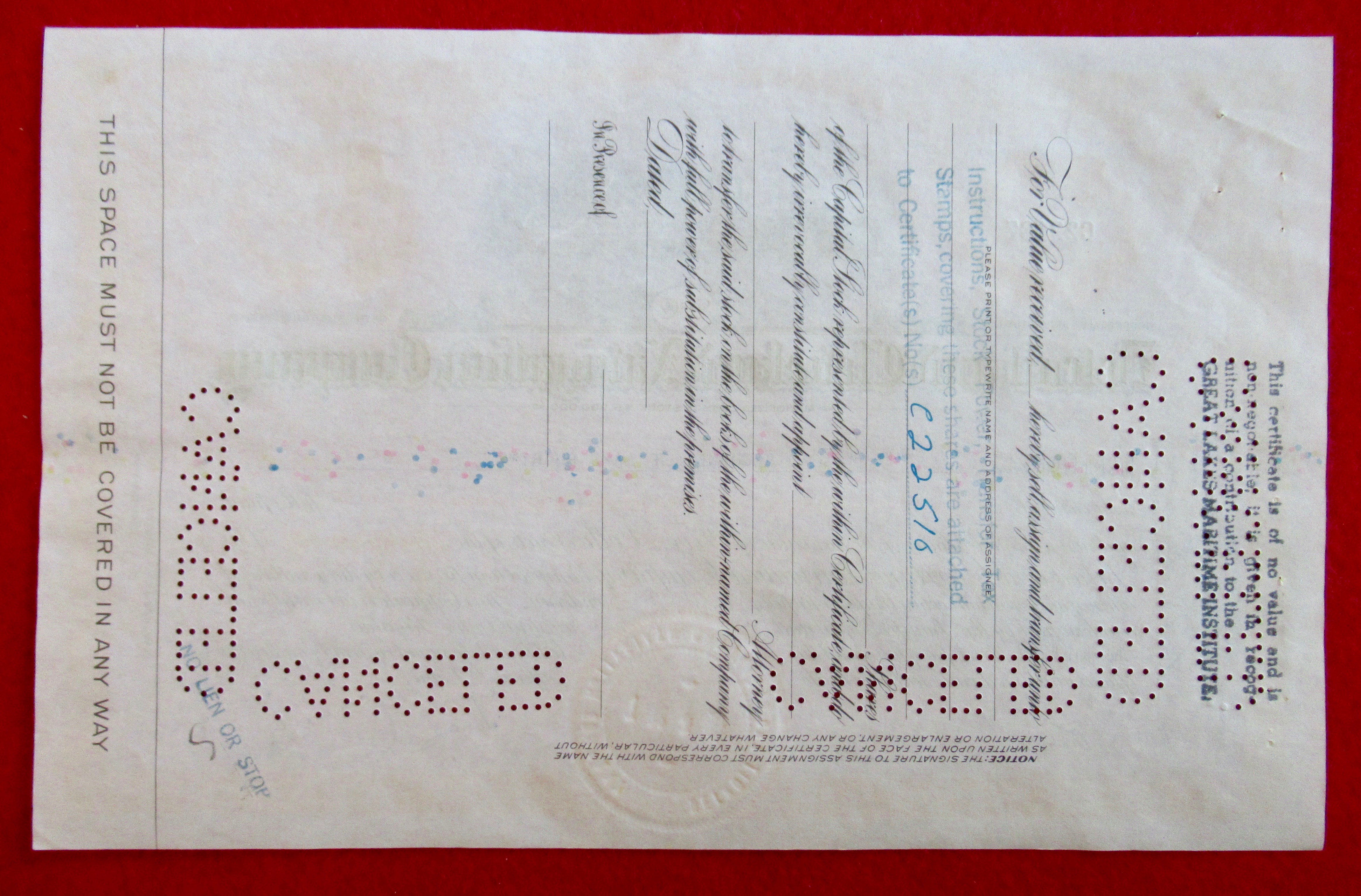Detroit & Cleveland Navigation Stock Certificate 1940's