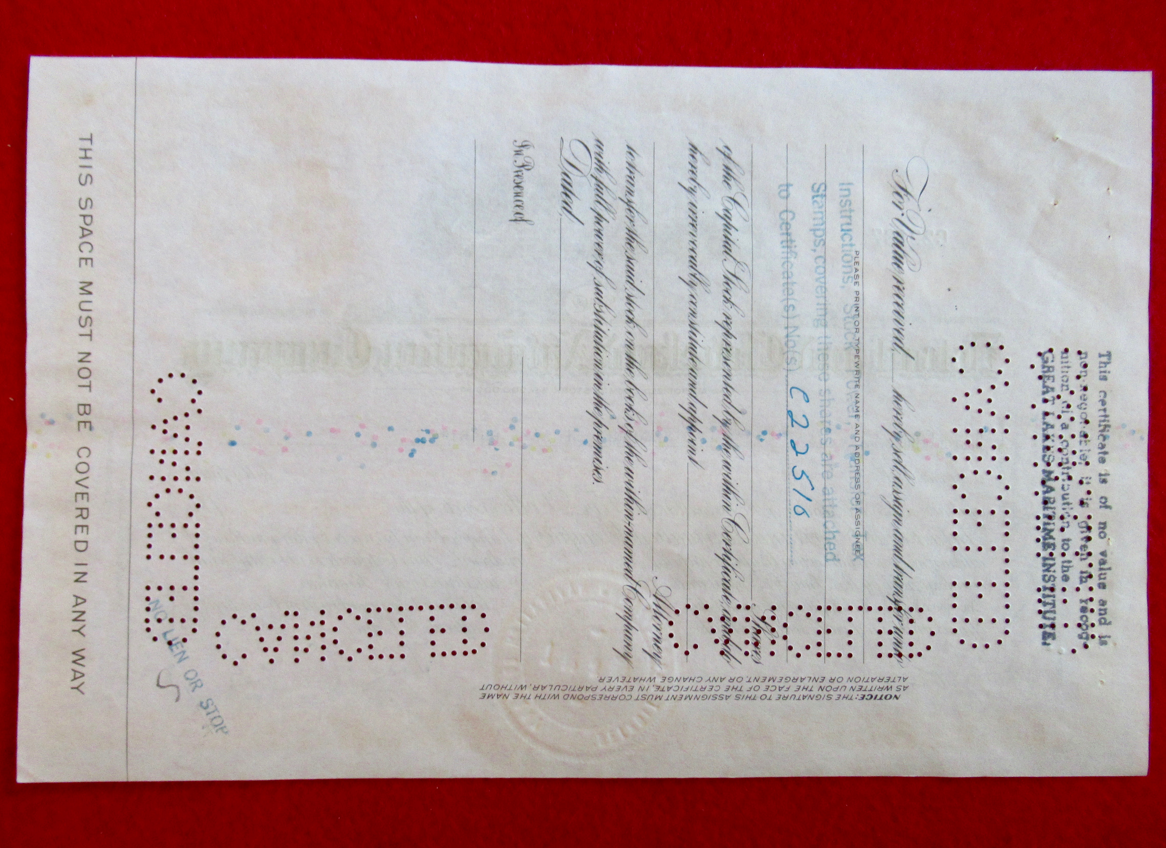 Detroit & Cleveland Navigation Stock Certificate 1940's