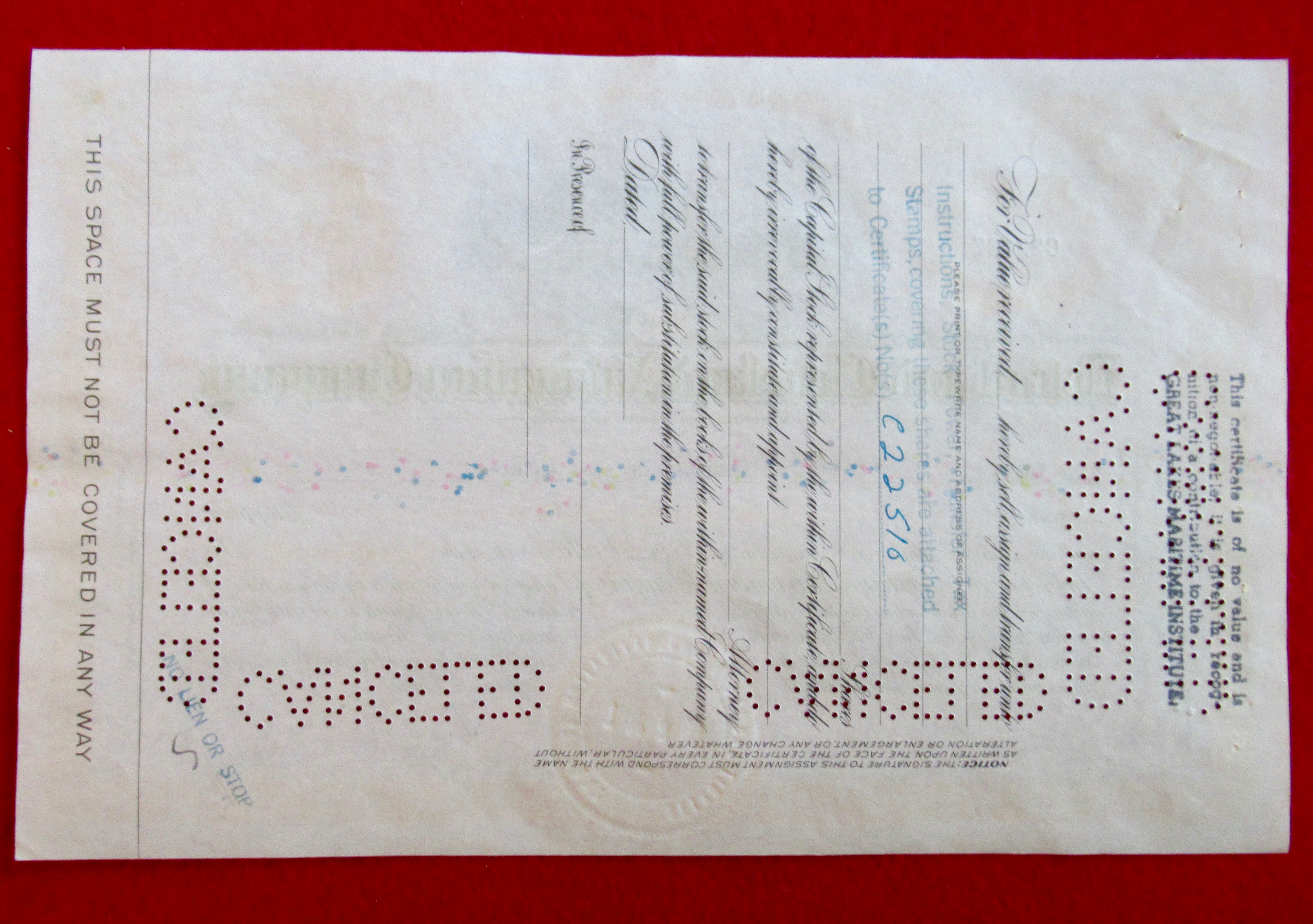 Detroit & Cleveland Navigation Stock Certificate 1940's