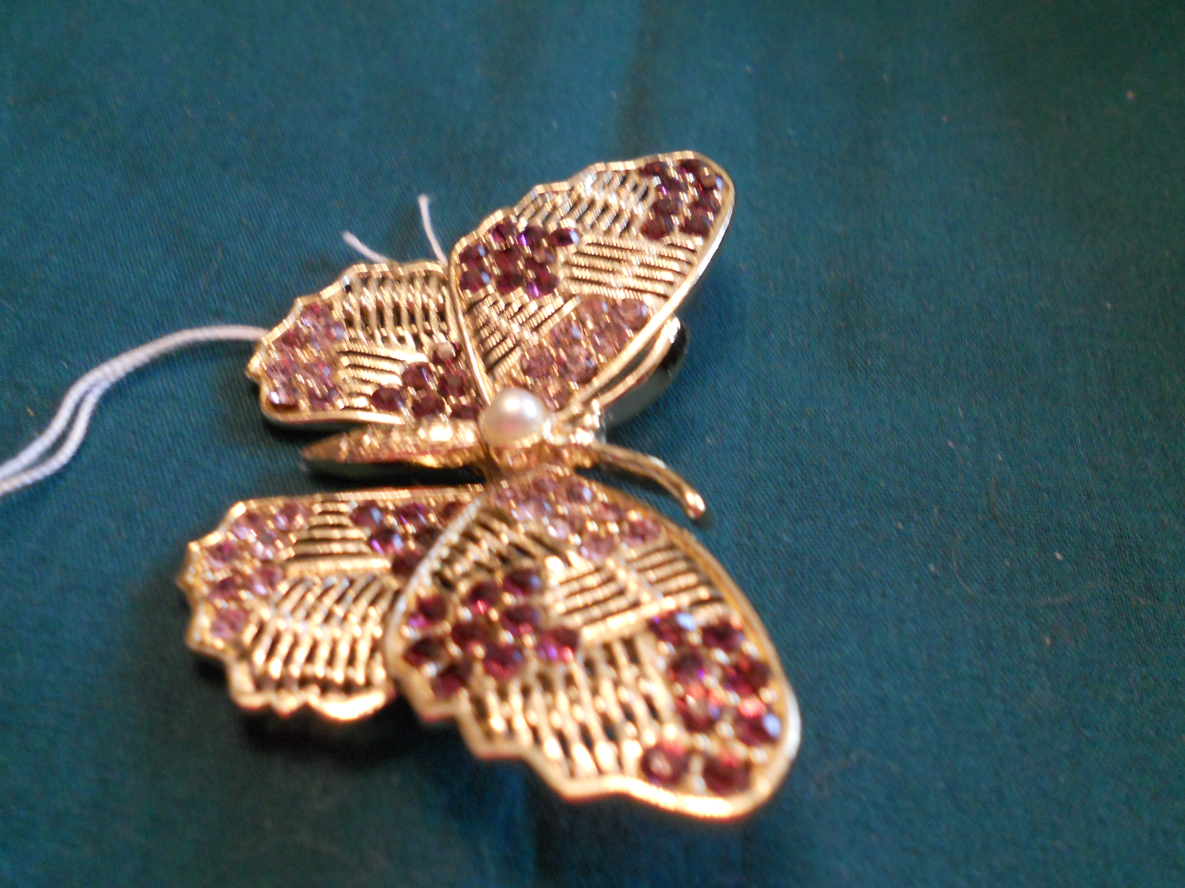Butterfly Pin Purple Rhinestones Faux Pearl