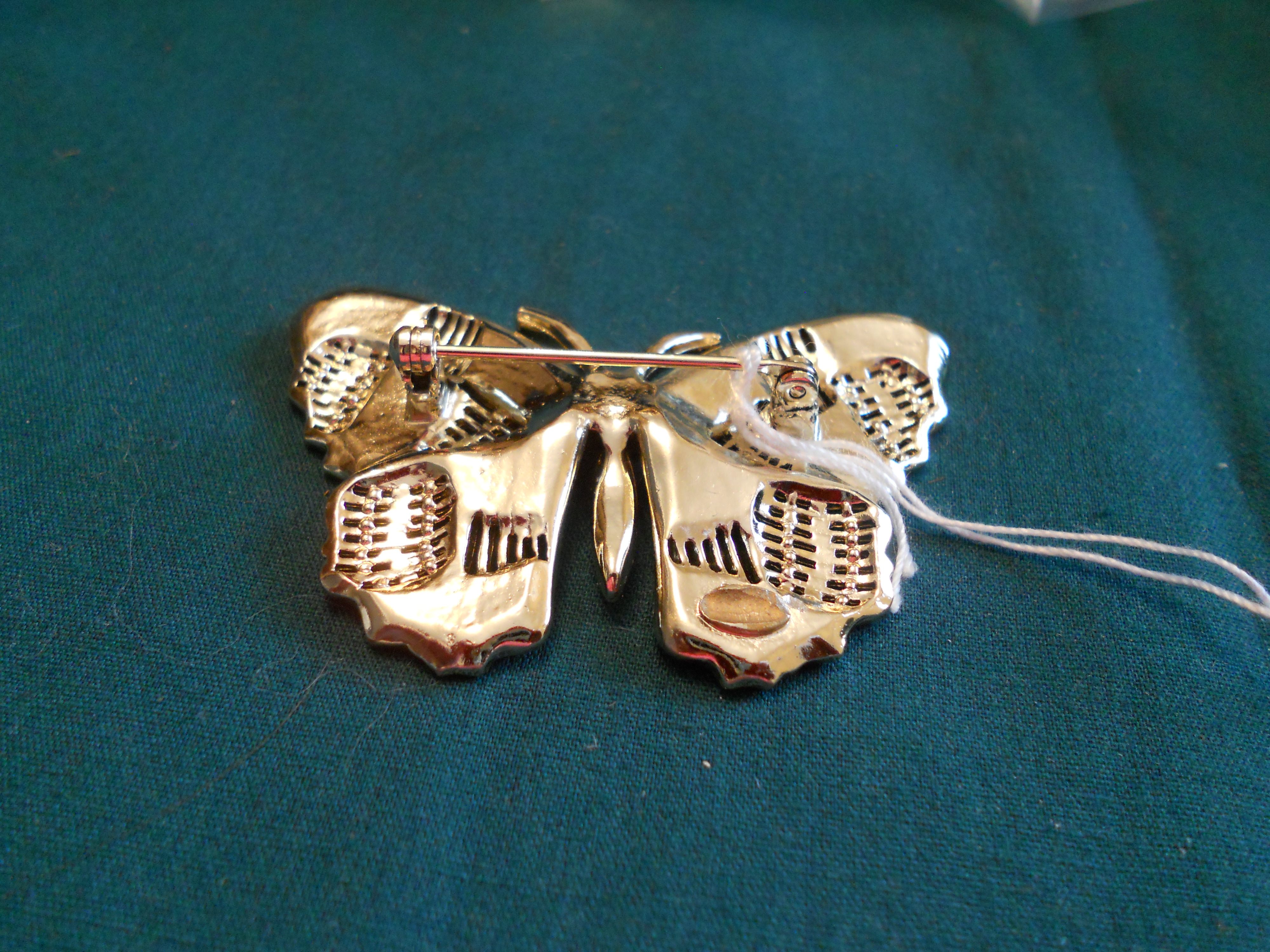 Butterfly Pin Purple Rhinestones Faux Pearl