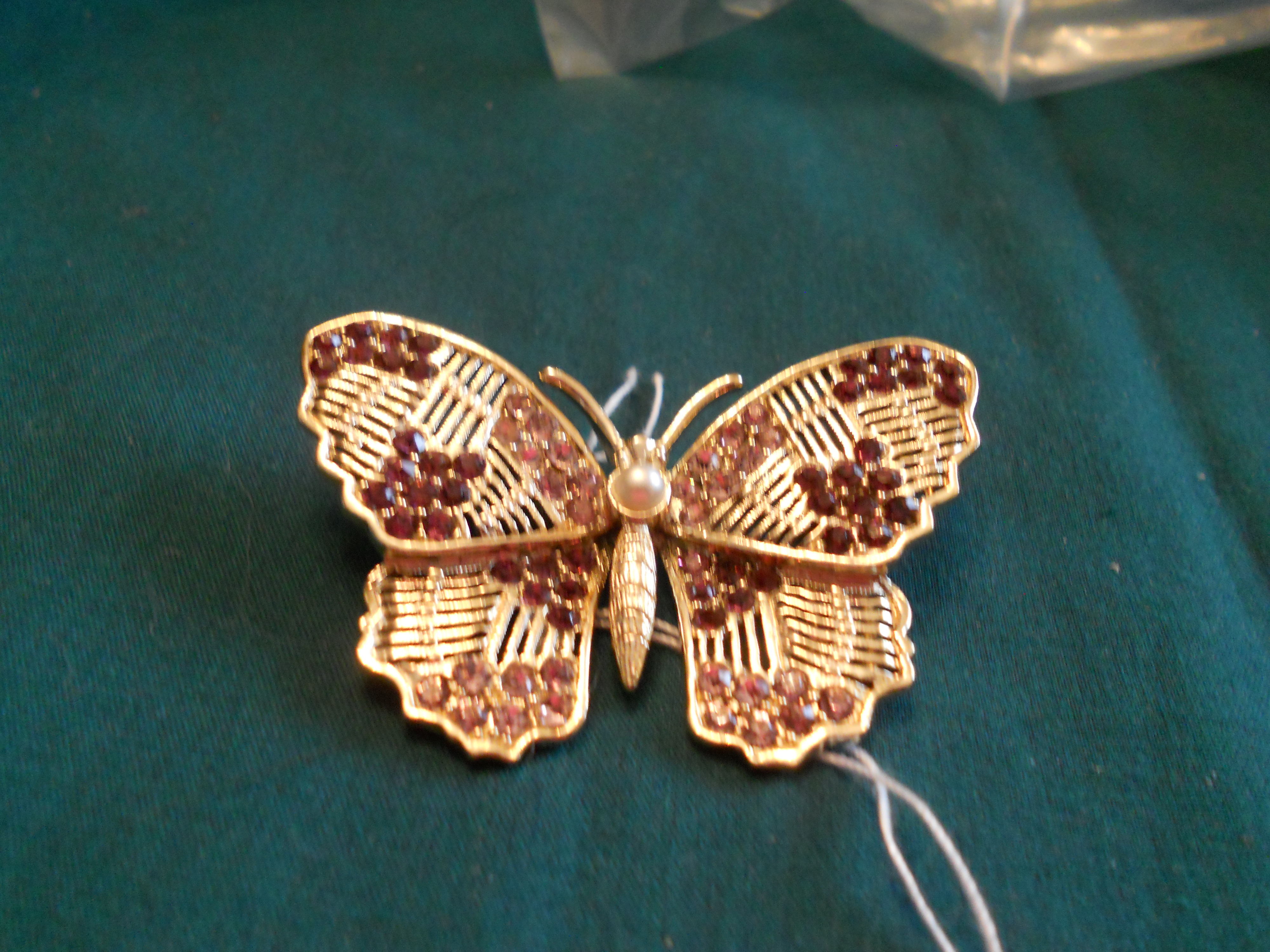 Butterfly Pin Purple Rhinestones Faux Pearl