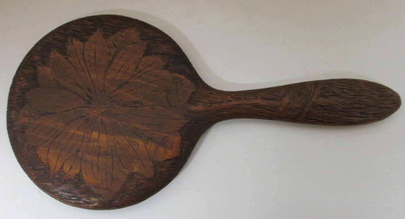 Dresser Mirror Carved Wood Handle Floral