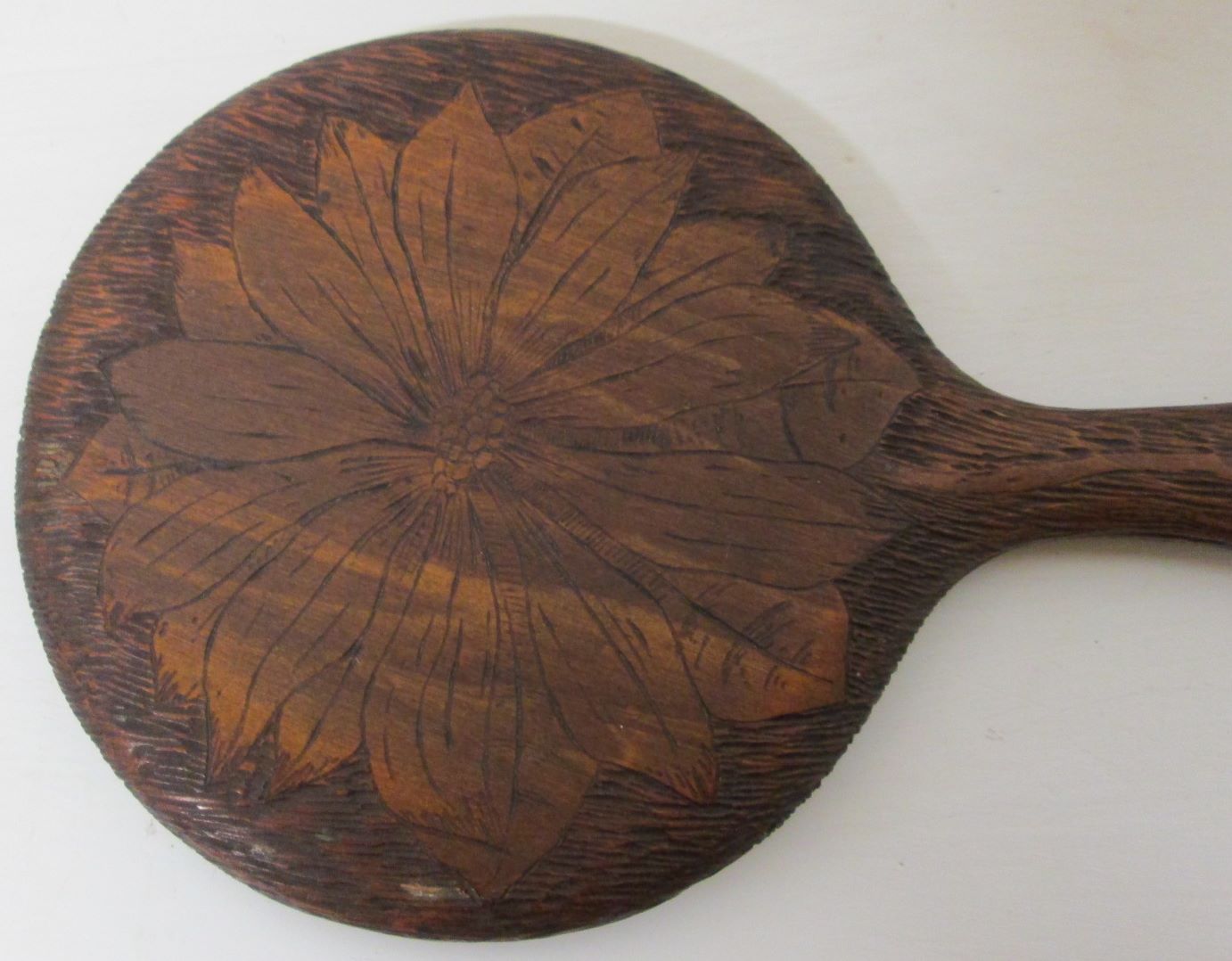 Dresser Mirror Carved Wood Handle Floral