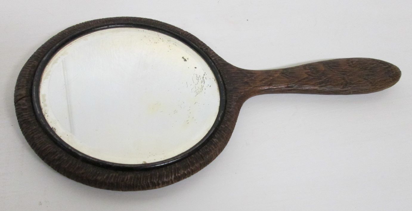 Dresser Mirror Carved Wood Handle Floral