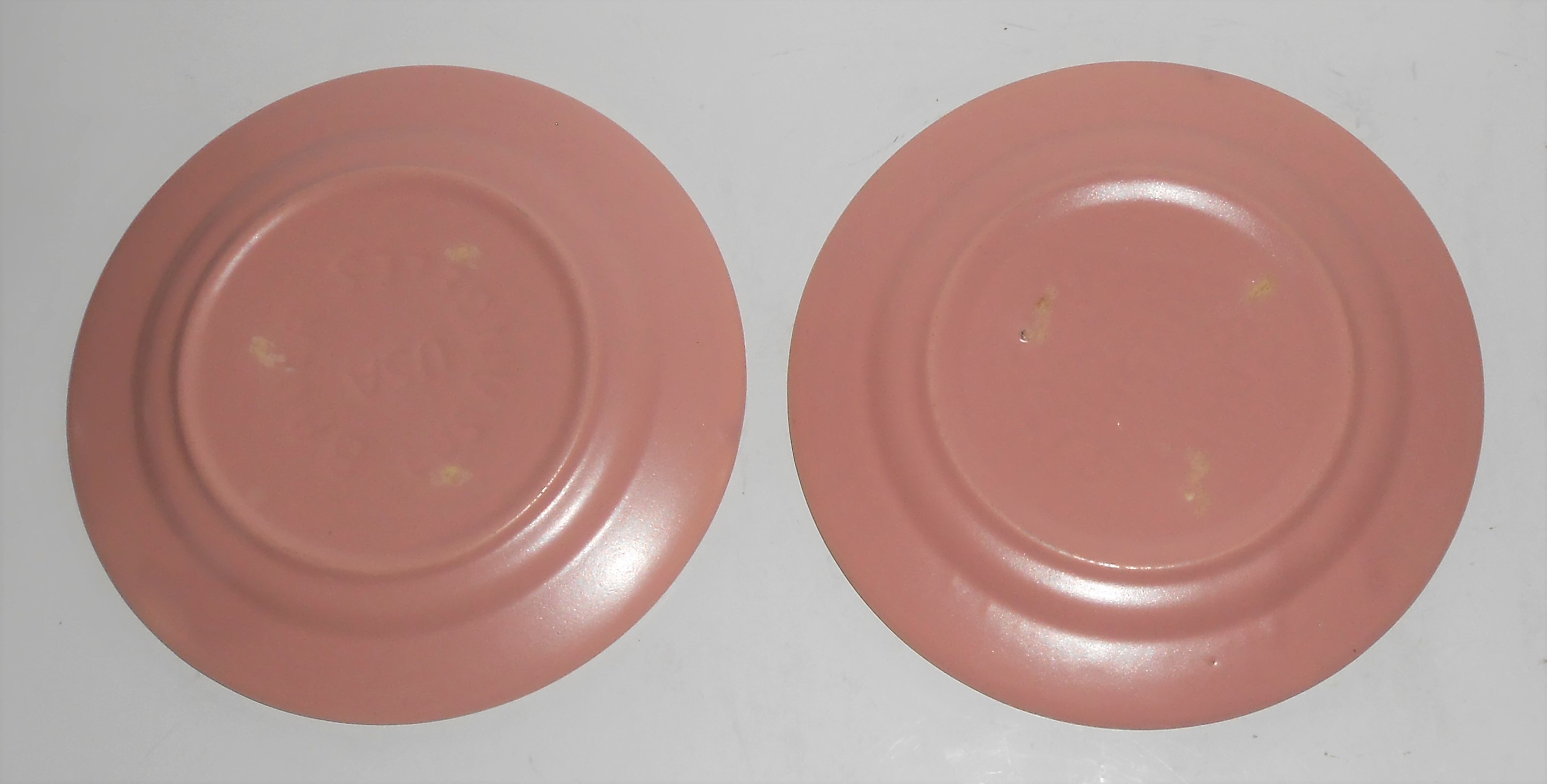 Bauer Pottery La Linda Pair Matte Pink Saucers