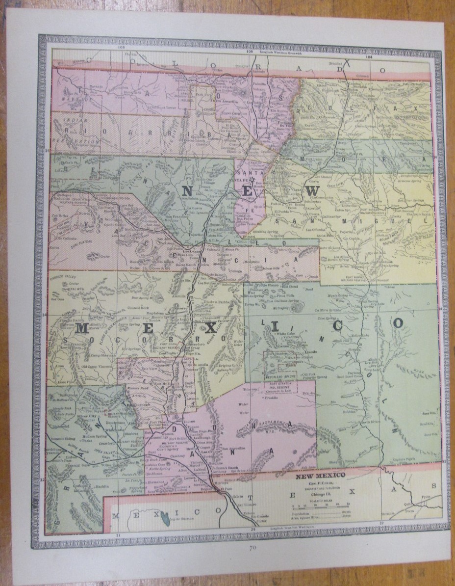 Antique Map New Mexico Colorado Crams 1883