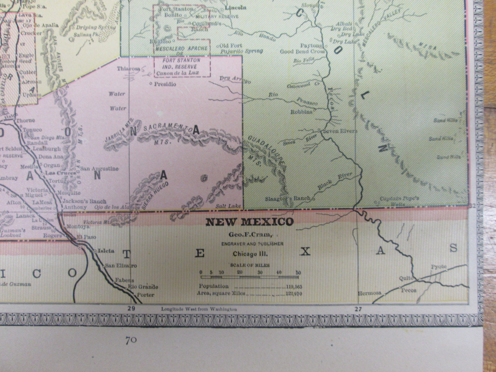 Antique Map New Mexico Colorado Crams 1883