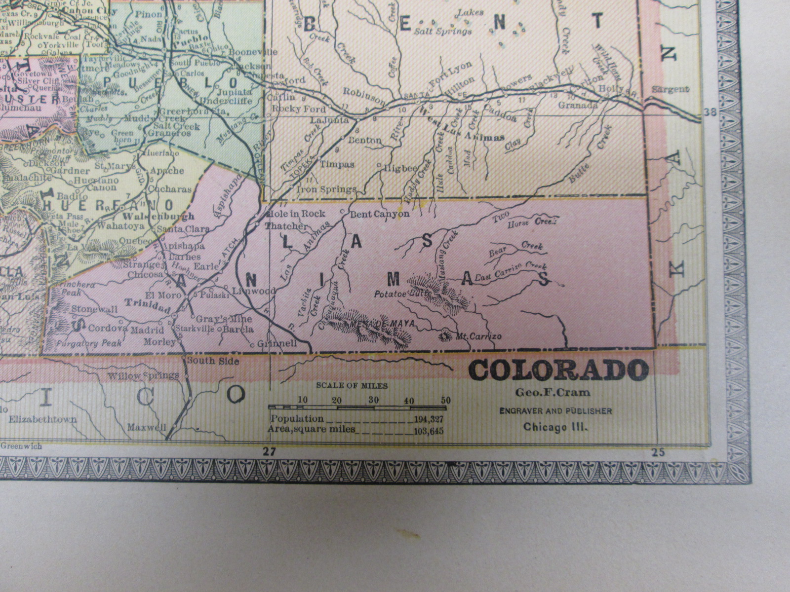 Antique Map New Mexico Colorado Crams 1883