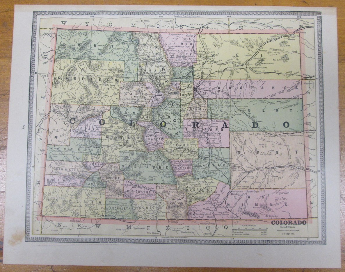 Antique Map New Mexico Colorado Crams 1883