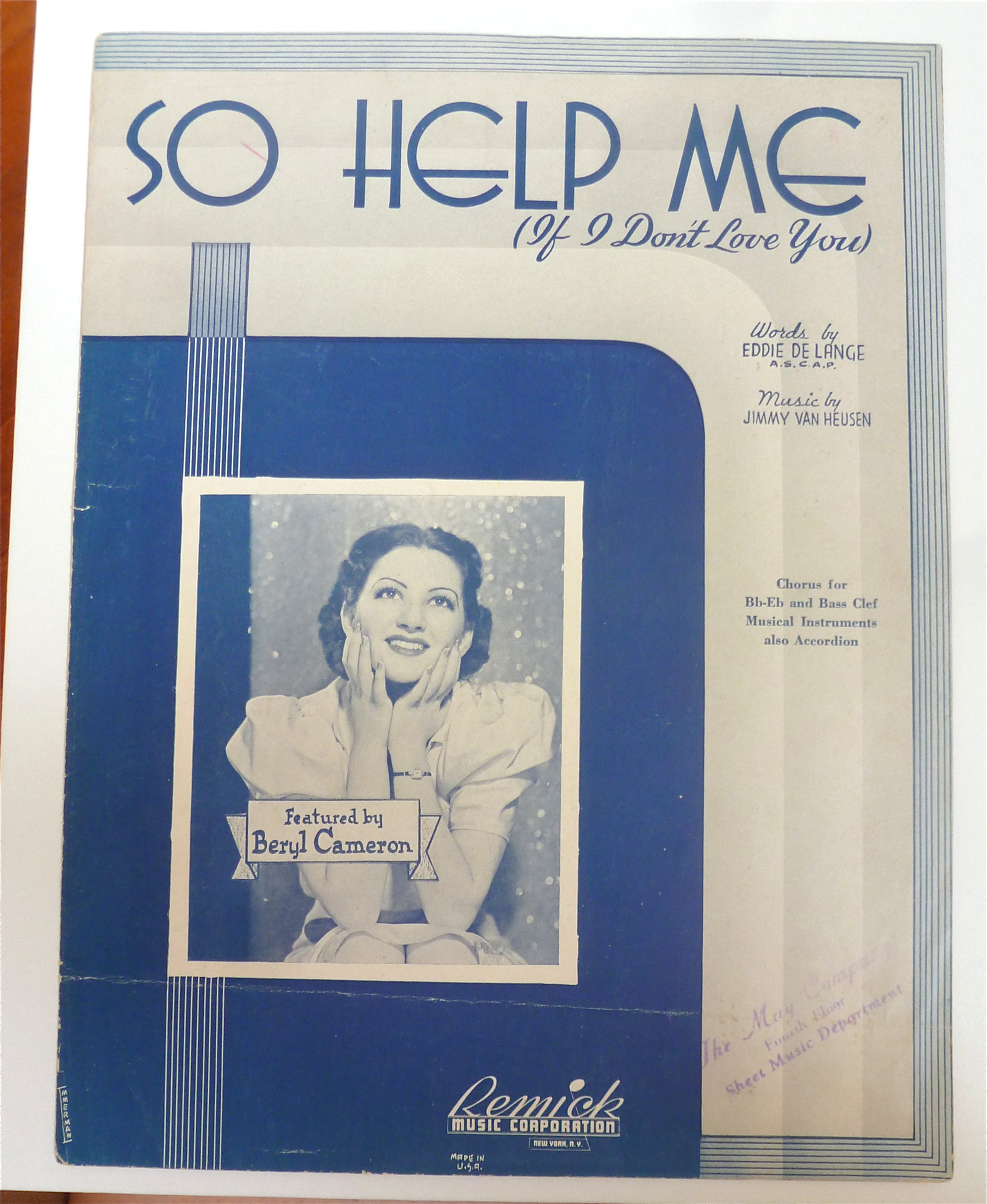 Sheet Music 1938 So Help Me (If I Don't Love You)