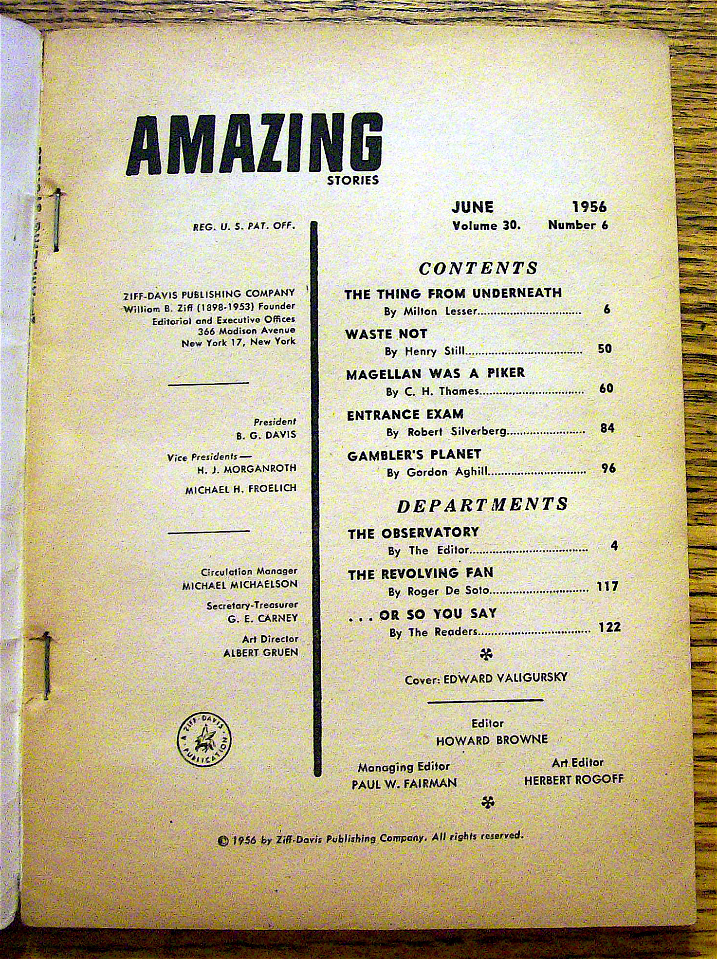 Amazing Stories Magazine June 1956 Underneath
