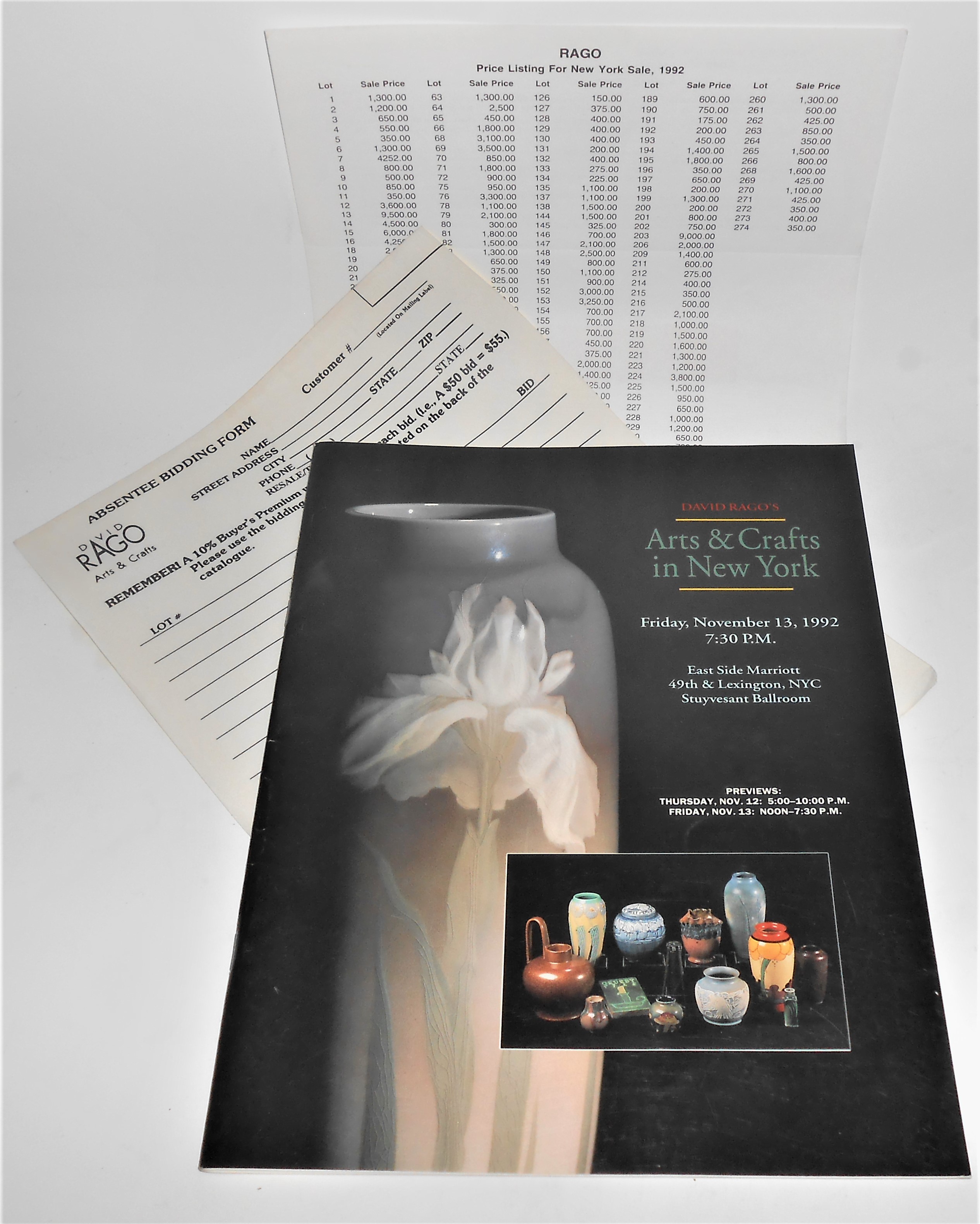 David Rago 1992 Arts & Crafts New York Catalogue w/Abse