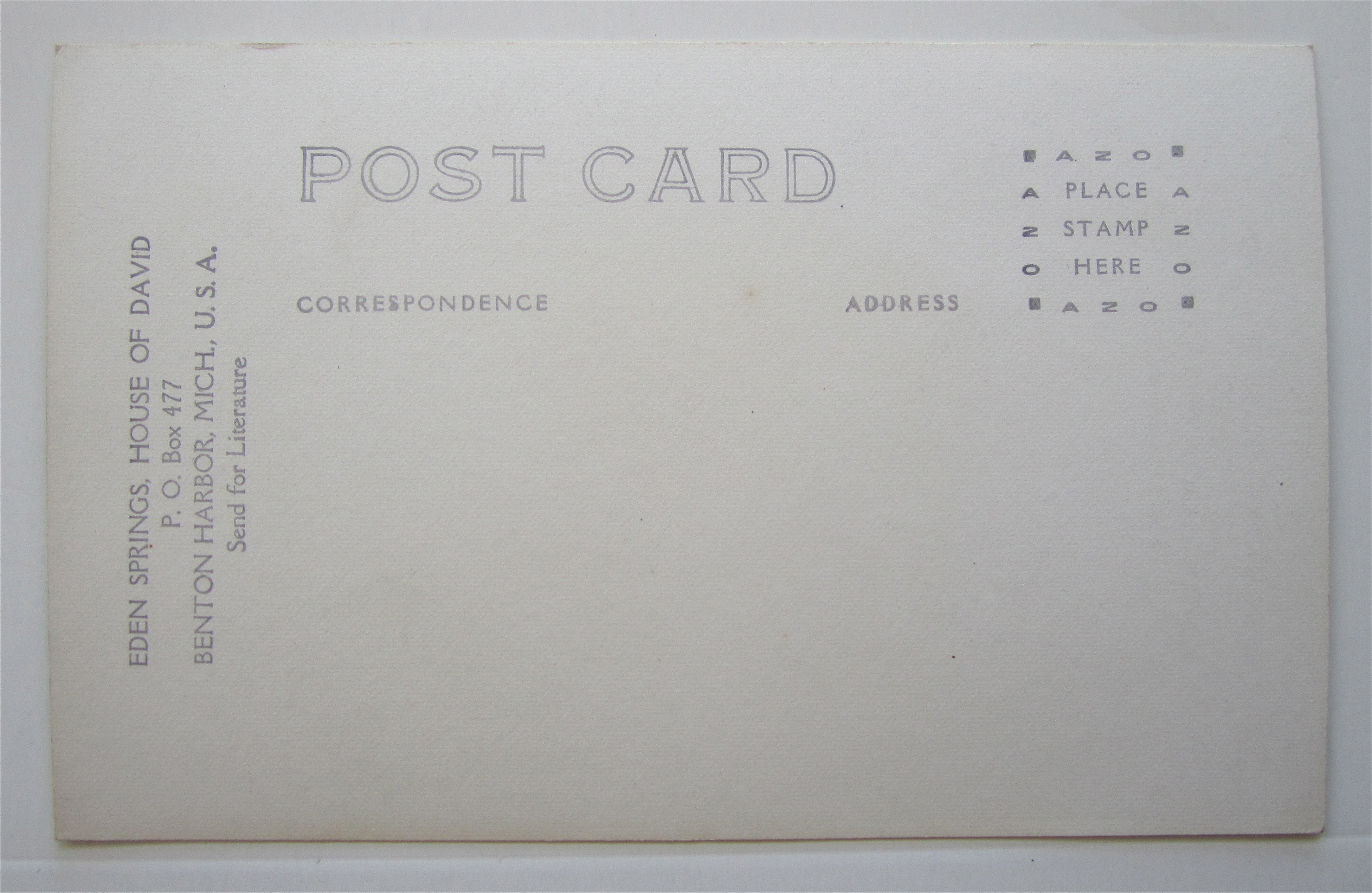 Eden Springs, House Of David, Michigan Postcard