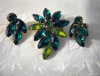 Emerald Green Crystal Weiss Brooch and Earrin