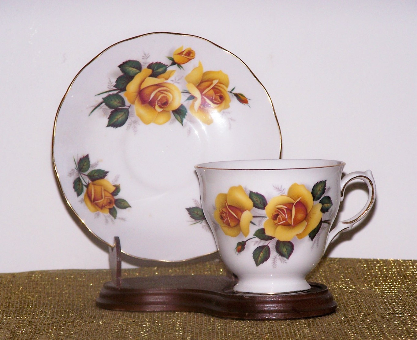 Queen Anne Cup & Saucer, Yellow Roses