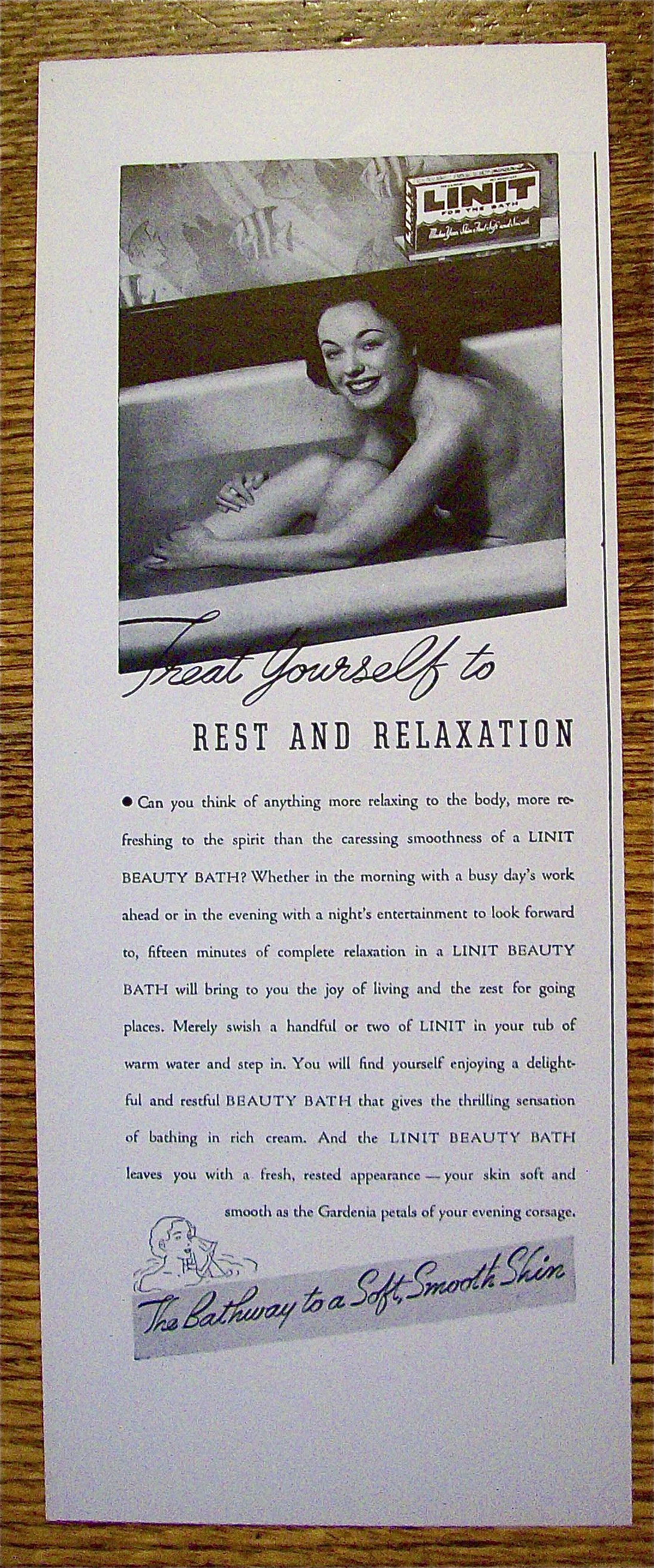 1937 Linit Beauty Bath with Woman In The Bathtub