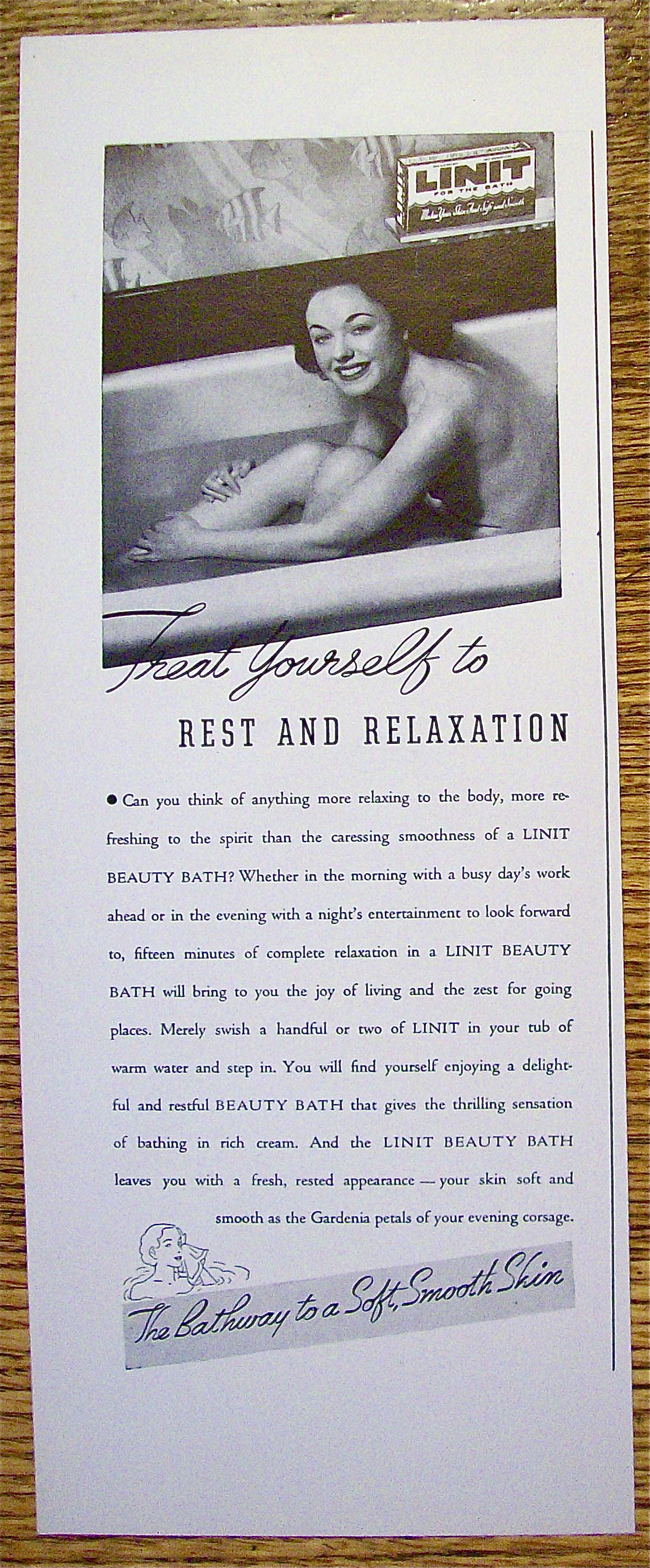 1937 Linit Beauty Bath with Woman In The Bathtub