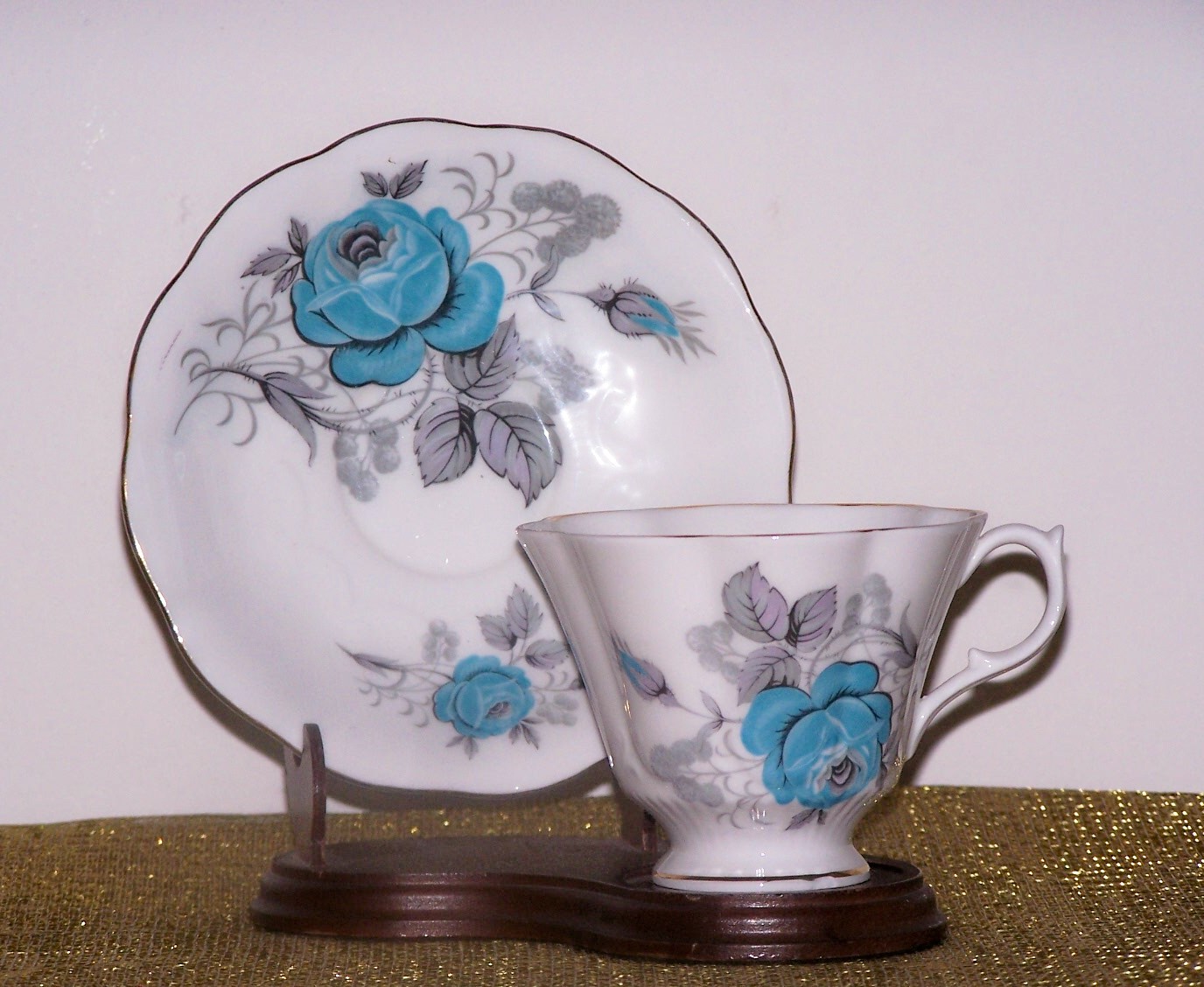 Queen Anne Cup & Saucer, Blue Flowers