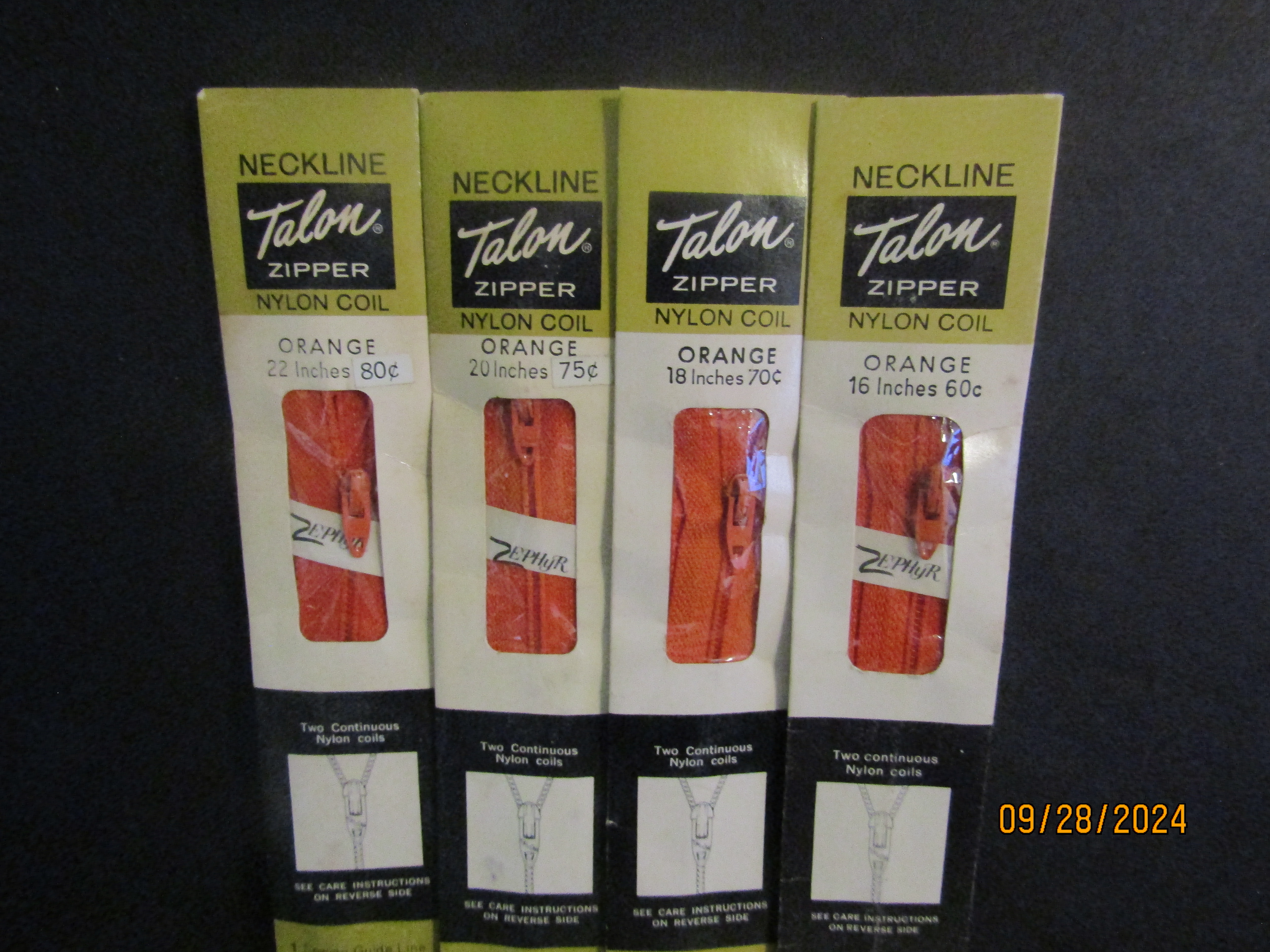 Vintage Talon Orange Neckline Zippers Set
